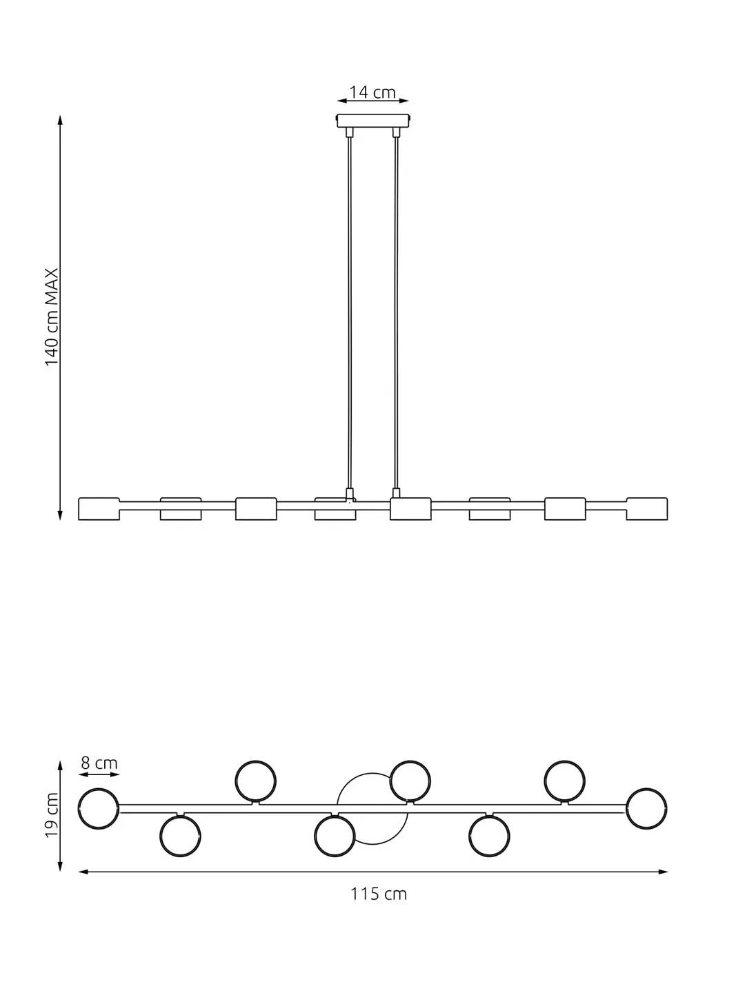 Lampa wisząca MEGARA 8 BL czarna - 1439/8
