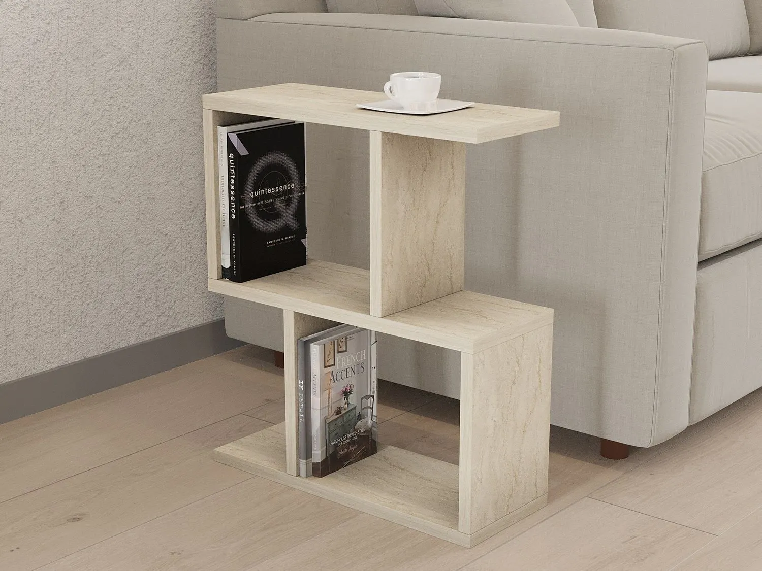 Stolik boczny wielofunkcyjny ZET 45x17 cm trawertynowy beżowy