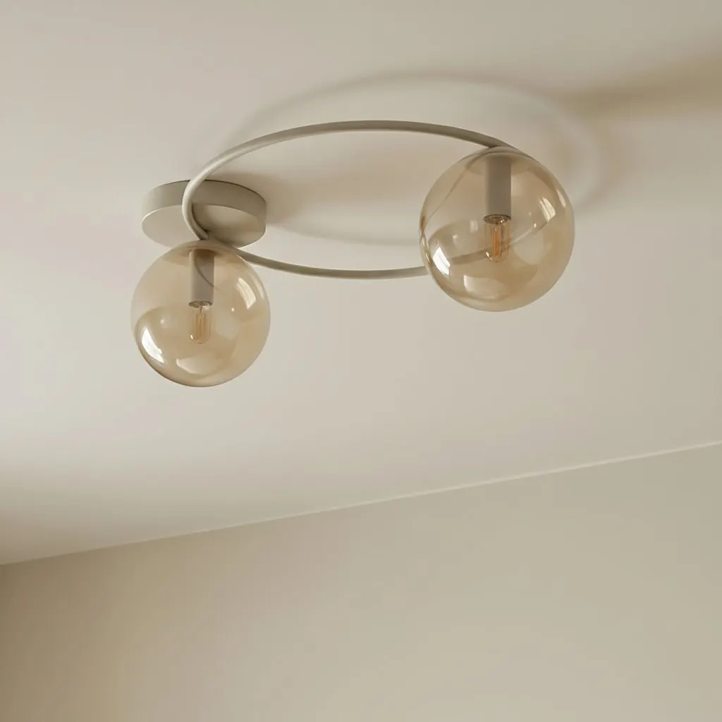 image lamp ceiling, glass spheres, beige color, metal fixture, round design