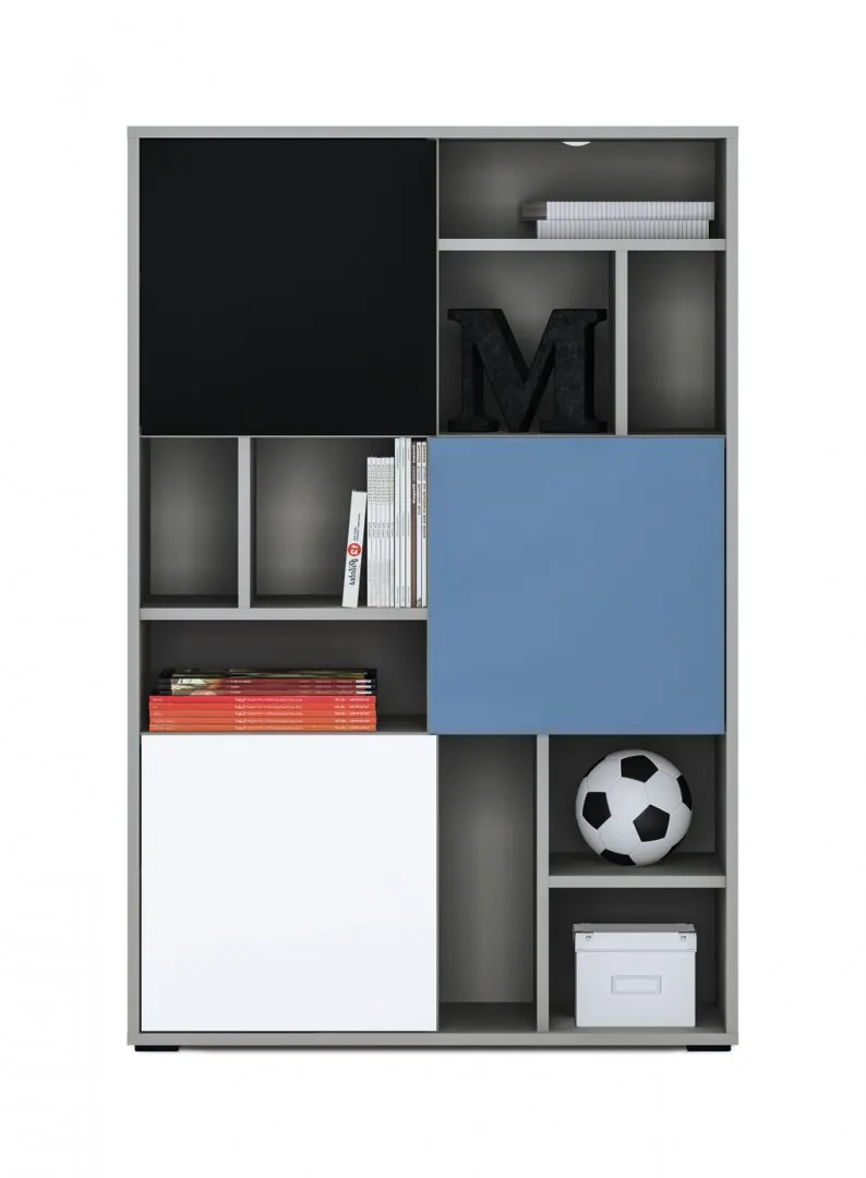 Regał niski 3-drzwiowy LASER Szary, Biały, Czarny, Niebieski LASR02B - 6000000001593