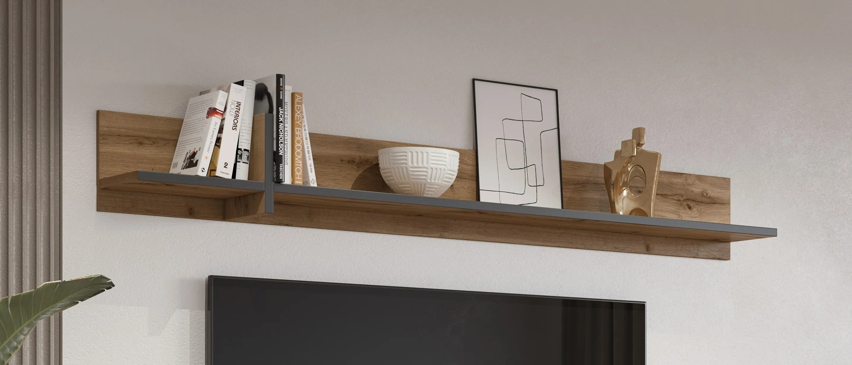 Półka ścienna CROSS 180 cm dąb wotan czarna - 24N6MY02