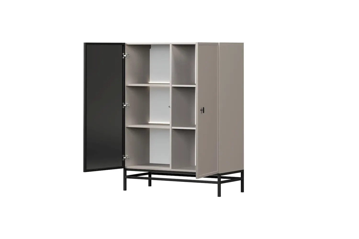 Witryna 2-drzwiowa LORINI 100 oświetlenie LED szkło Antosol - cashmere uchwyt T-bar czarny stelaż czarny