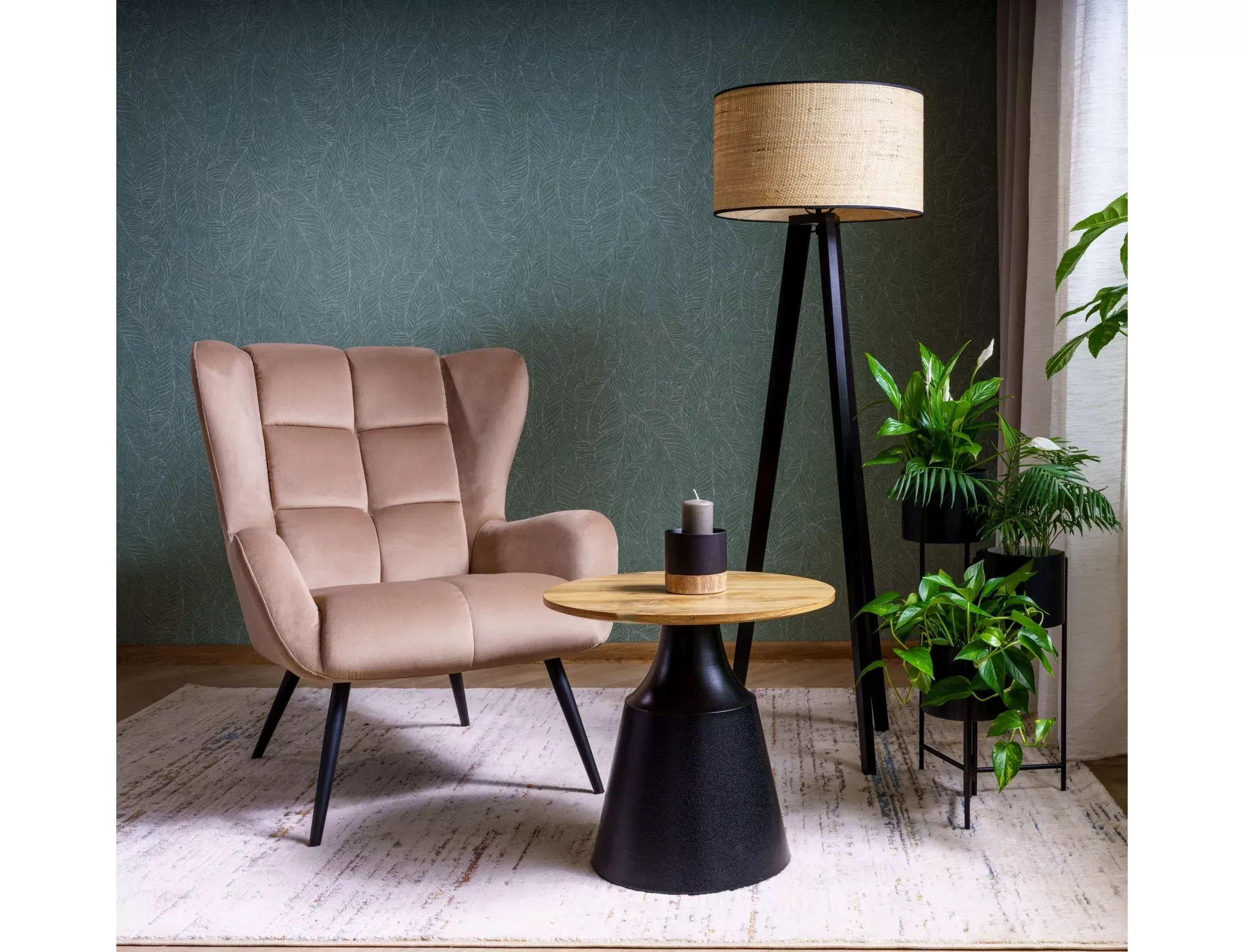 Fotel z podłokietnikami LOUIS VELVET pikowany beżowy z czarnymi nogami - LOUISVCBE