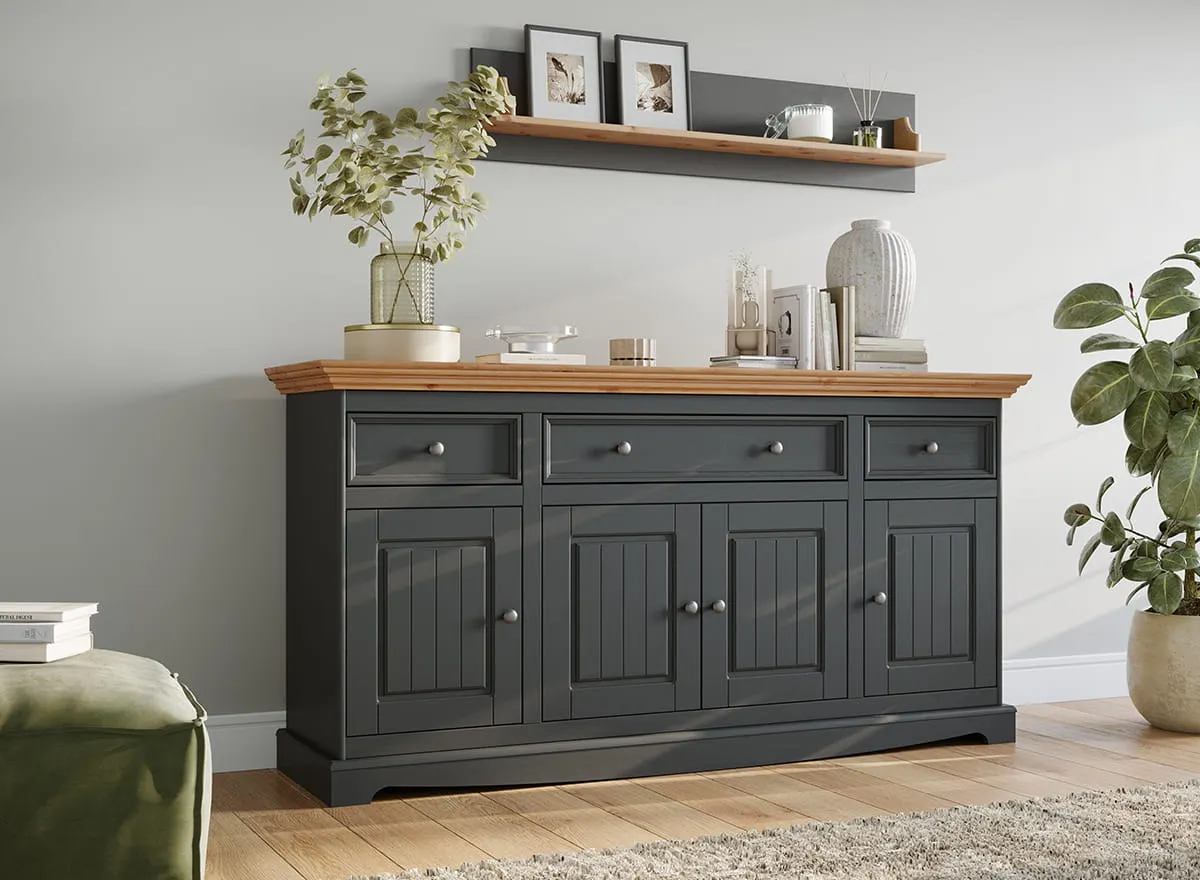 Komoda 4-drzwiowa z 3 szufladami BELLUNO ELEGANTE grafit, naturalna sosna - PL004G/P