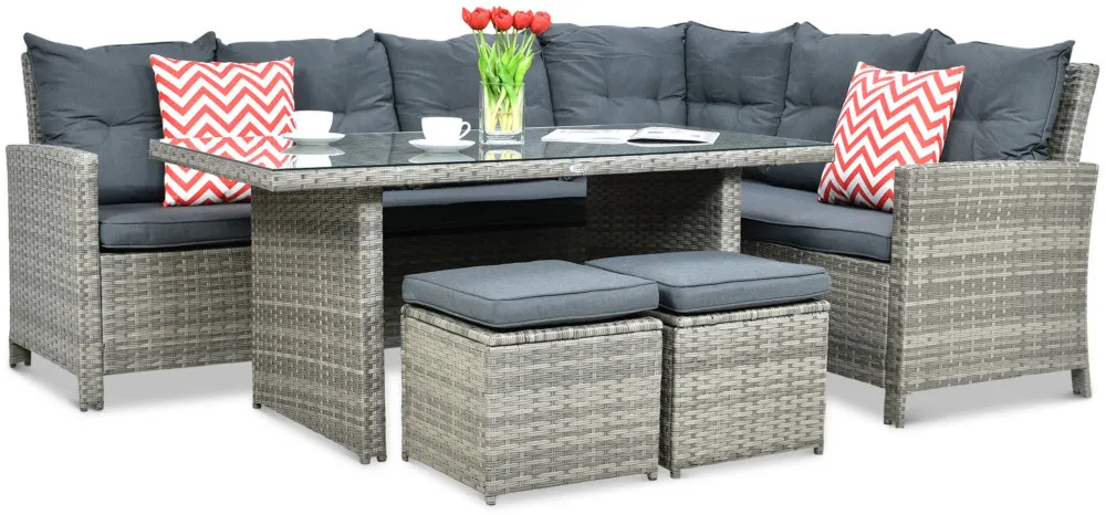 Narożnik ogrodowy modułowy IBIZA ze stołem i pufami technorattan szary - FG003361