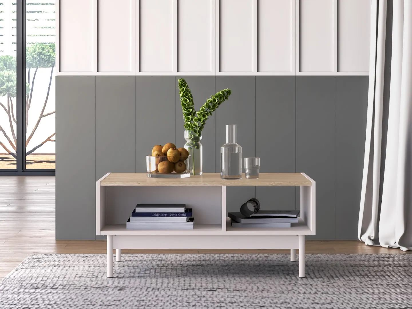 Stolik kawowy z półką DUNEA 60x90 kaszmir - dąb cremona