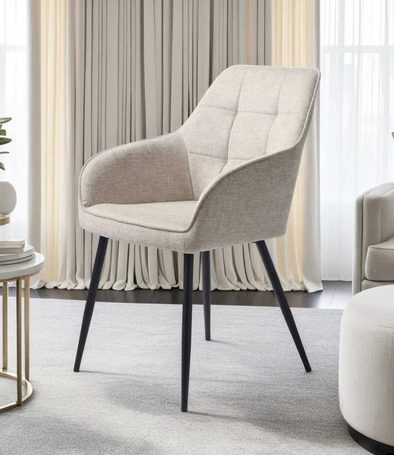 Krzesło pikowane NOLAN metalowe nóżki - piaskowy - UN_50800000