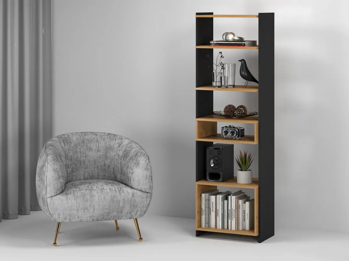 Regał wysoki TRIS 02 dąb artisan-czarny 55x180 - 1TRIS02-001