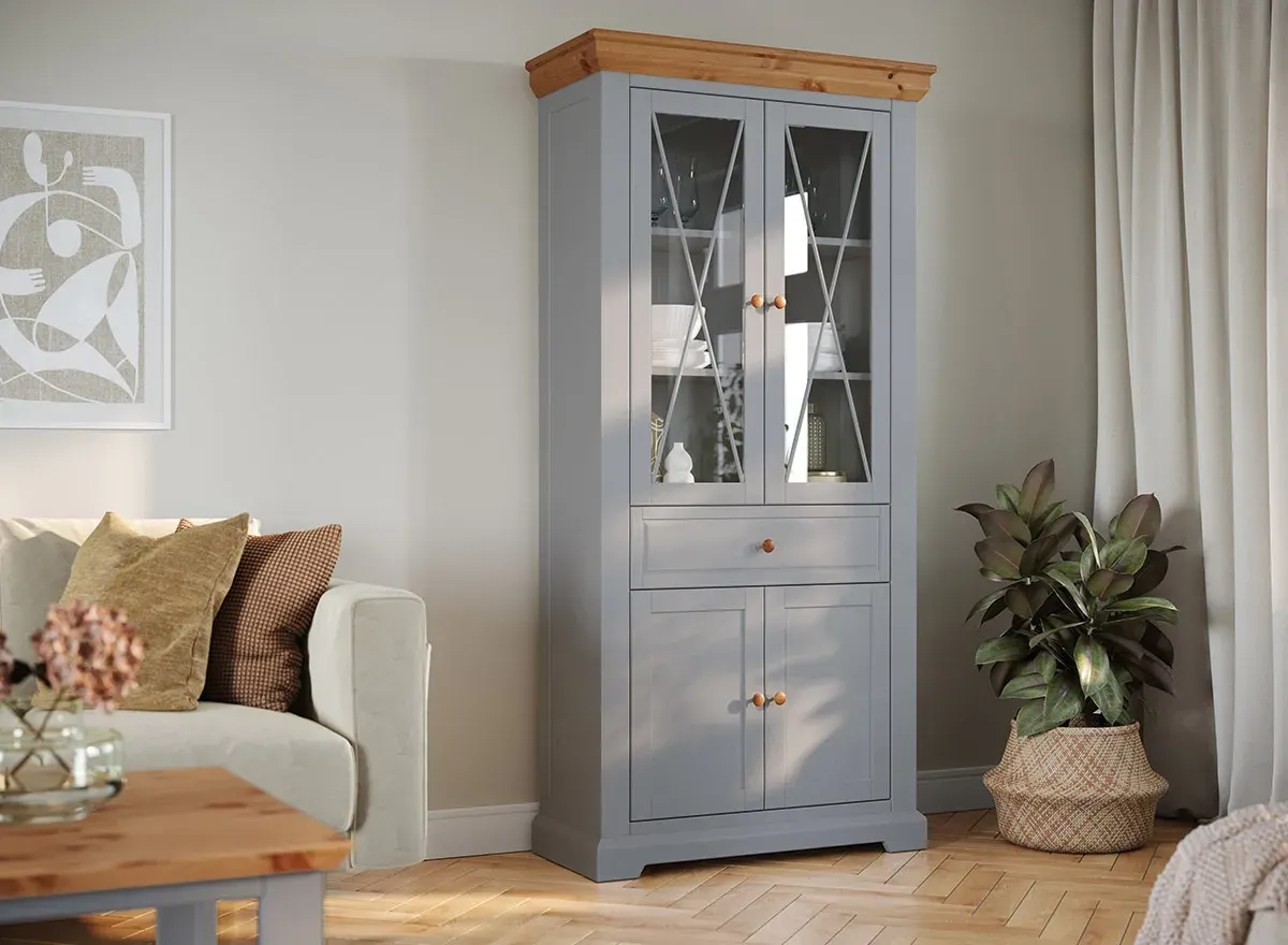 Witryna drewniana 4-drzwiowa z szufladą MARONE ELITE popielaty - PLMEL02/S