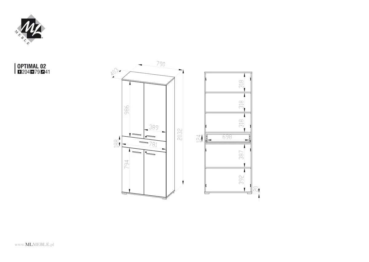 5022-szafa-biurowa-optimal-02-na-klucz-sonoma-jasna-ml-meble Szafa biurowa 4-drzwiowa z szufladą i zamkiem OPTIMAL 02 Dąb sonoma jasna 204x79x41 - 1OPTI02-002