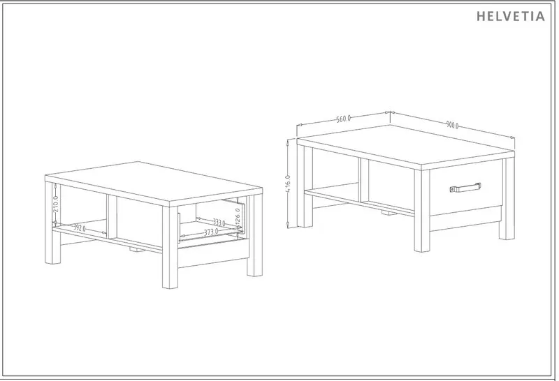 Stolik kawowy z szufladą OLIN 90x56x42 czarny appenzeller fichte - 24ABJC99