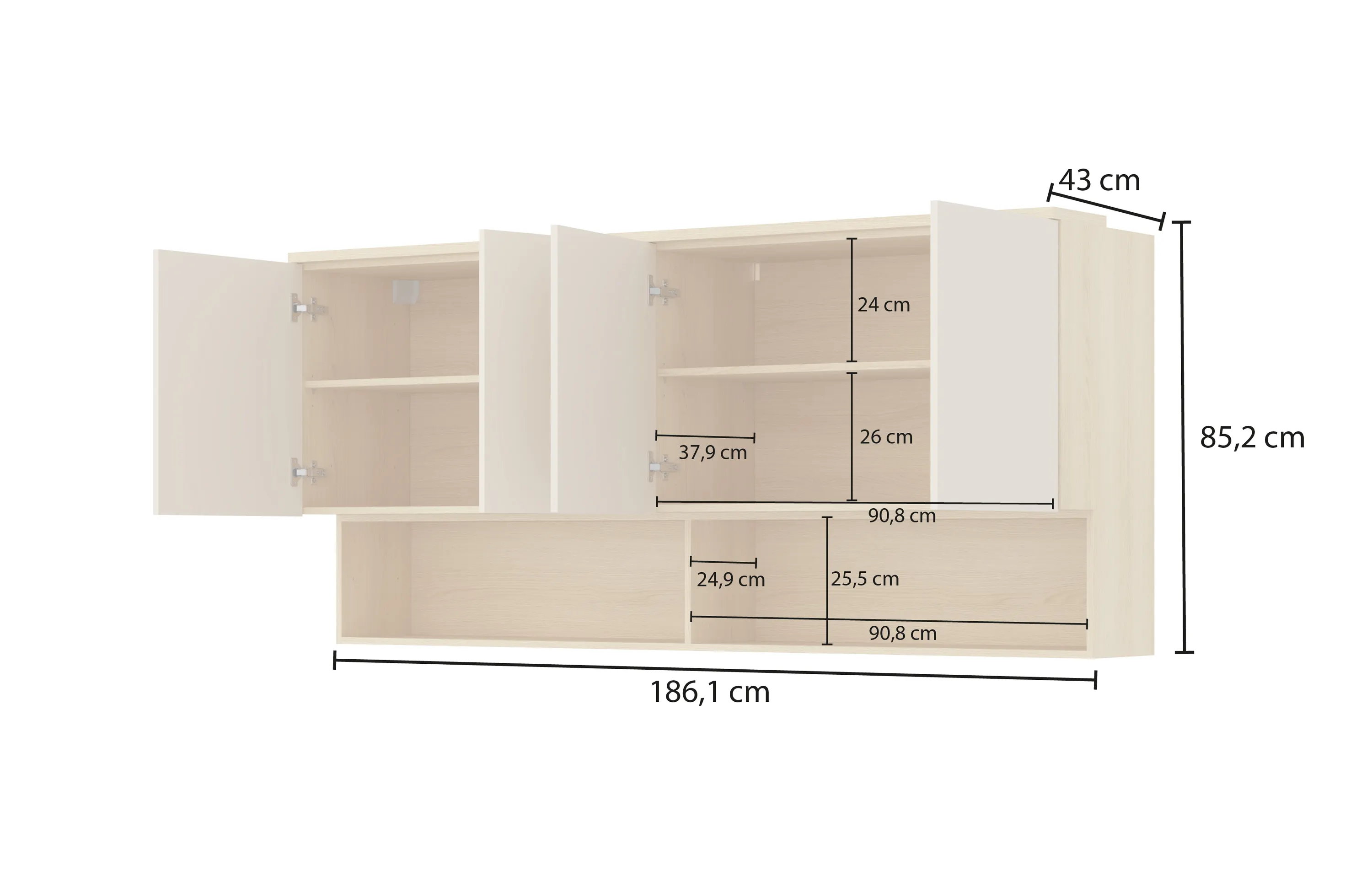 Szafka wisząca 4-drzwiowa P/L 186 cm TERRA 13 dąb Lindberg eukaliptus — zdjęcie 12