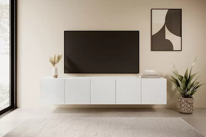 Szafka RTV ASHA 200 5D - biały mat - ryflowany front - wisząca — zdjęcie 6