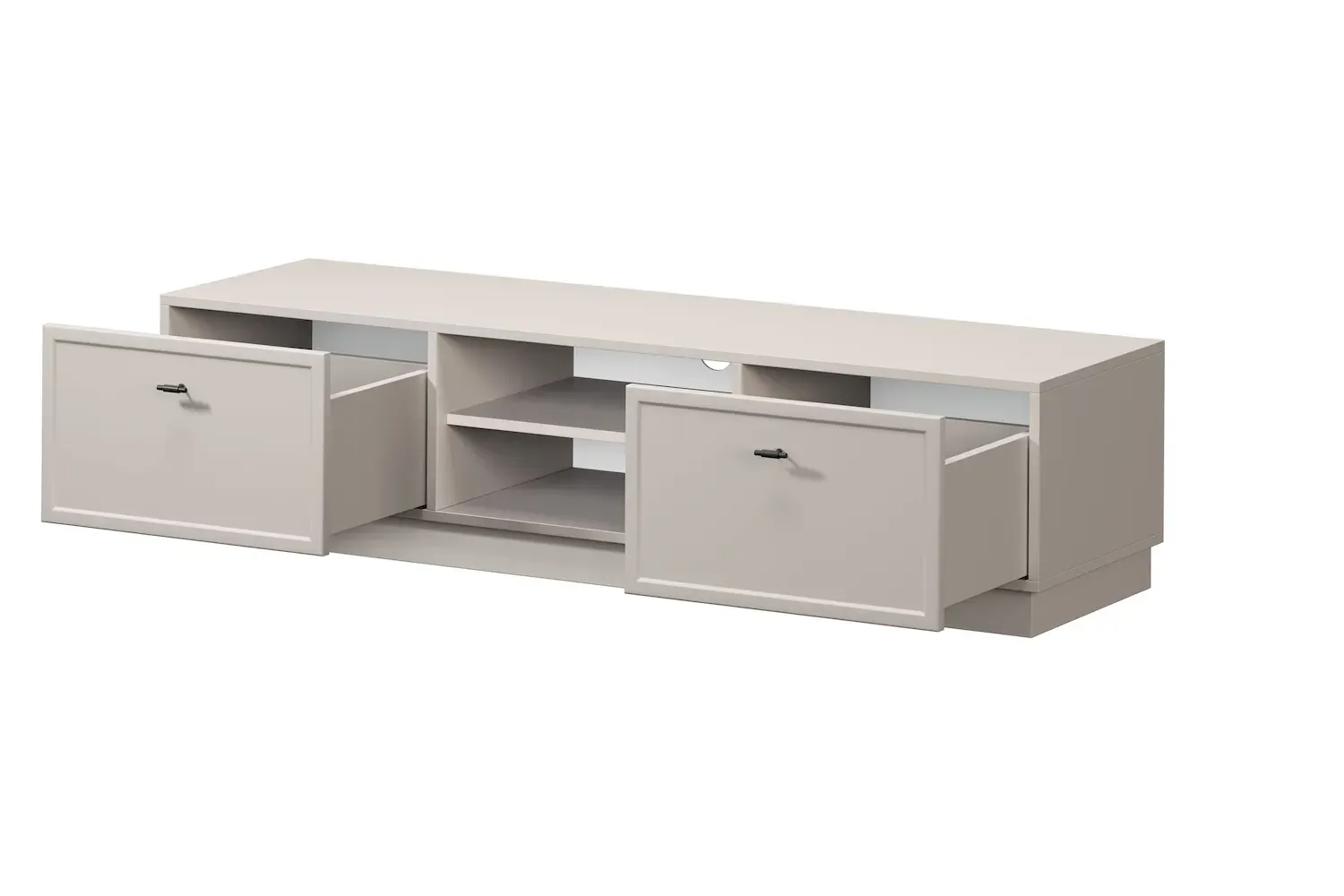 Szafka RTV z 2 szufladami LORINI 150 - cashmere uchwyt T-bar czarny cokół — zdjęcie 3