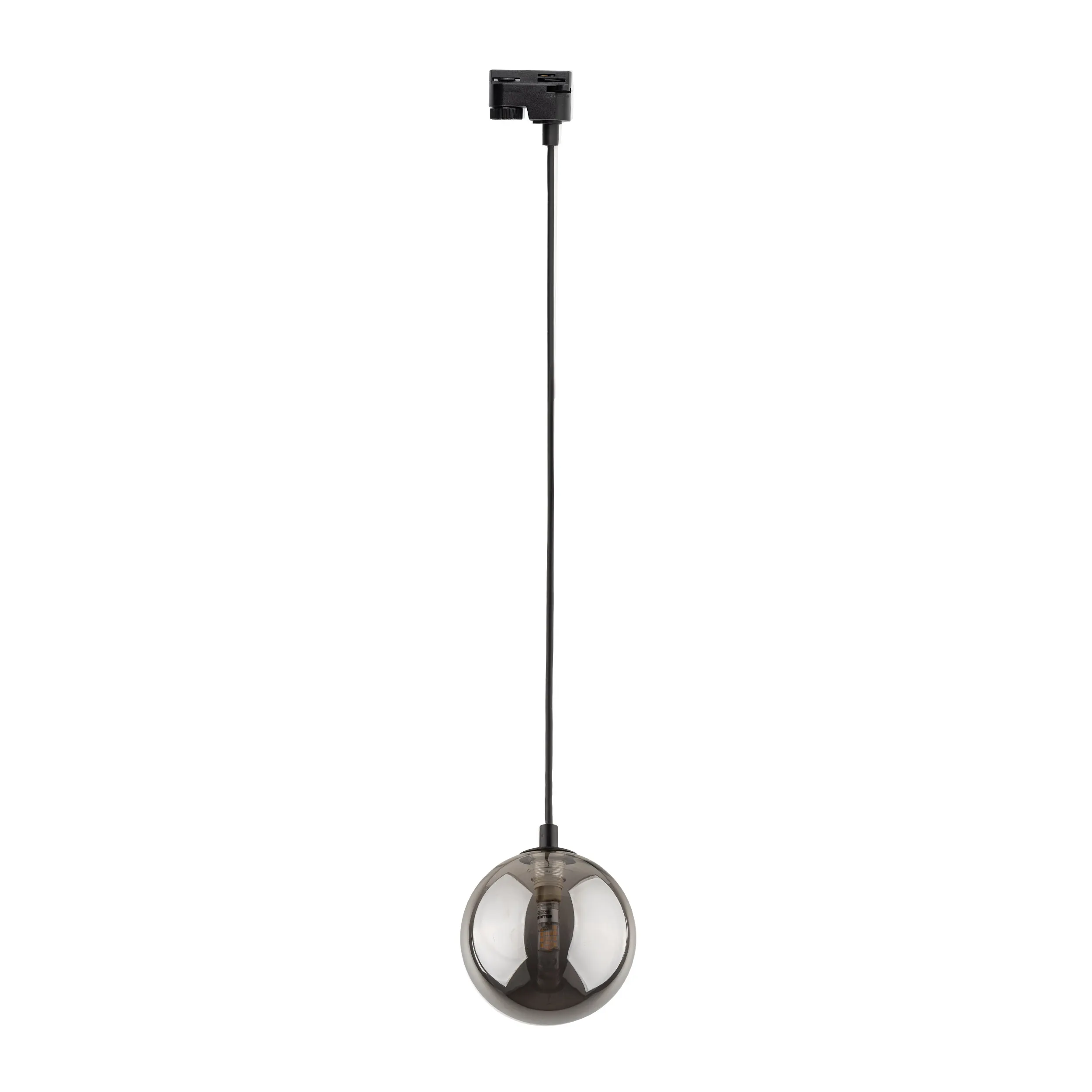 Lampa listwowa wisząca TRACER czarna z szarym okrągłym szklanym kloszem 155x12cm