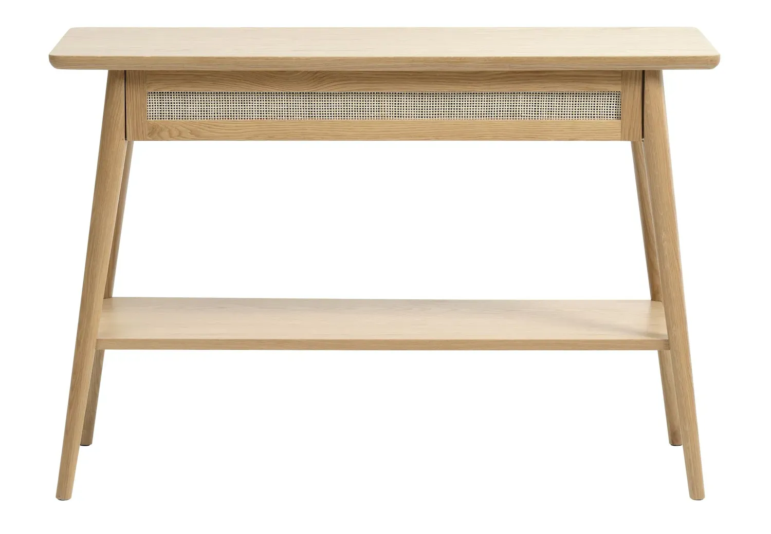 Konsola z półką i rattamową szufladą BARRALI 110 cm - dąb naturalny - UN_47280201