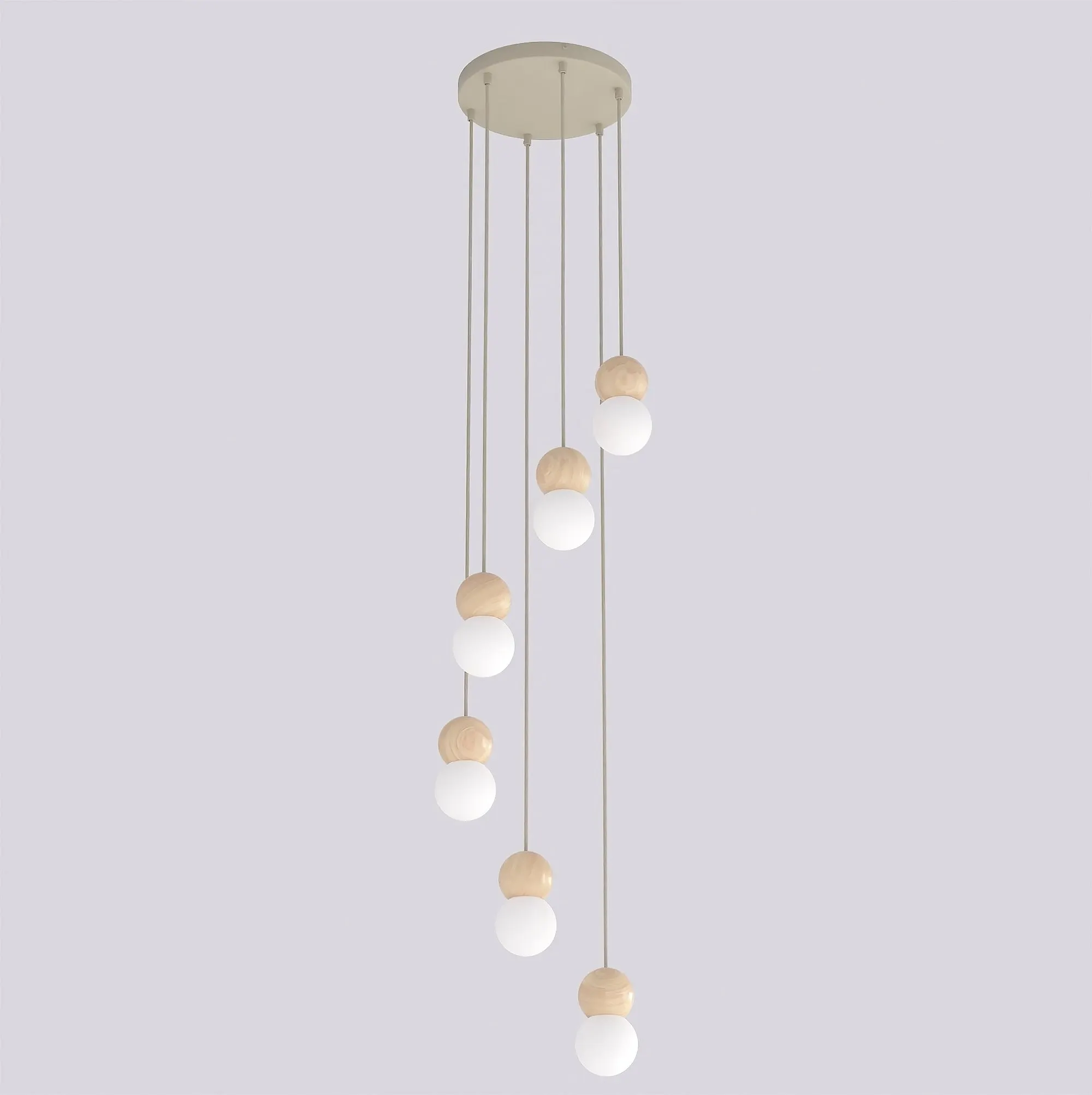 Lampa wisząca LOOP 6 MOKKA beżowy drewno biały