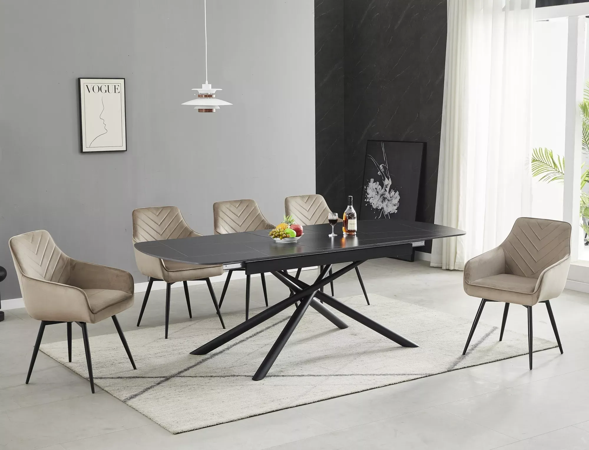 Stół rozkładany ceramiczny VECTOR 90x180-220 czarny mat - VECTORC180