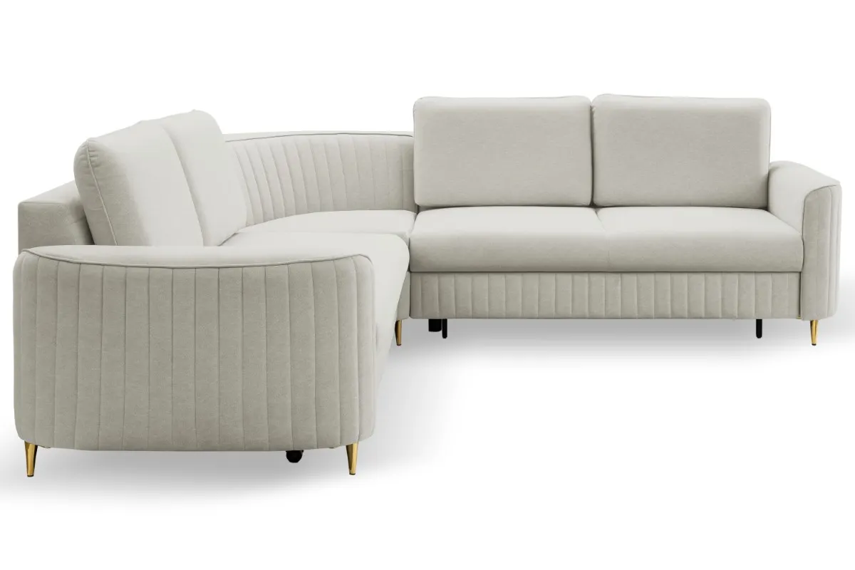 Narożnik rozkładany z pojemnikiem LAREN CASTEL 251 cm prawy popielaty złote nóżki - LAREN_NAR_CASTEL80_P_ZŁ