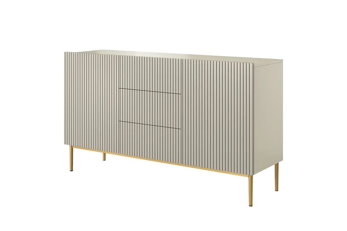 Komoda z 3 szufladami NICOLE 150 - kremowa - złoty stelaż Komoda z 3 szufladami NICOLE 150 - kremowa - złoty stelaż