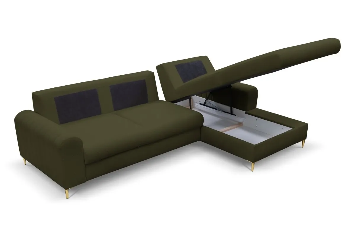 Narożnik rozkładany z pojemnikiem MONACO LOFT 251 cm prawy oliwkowy