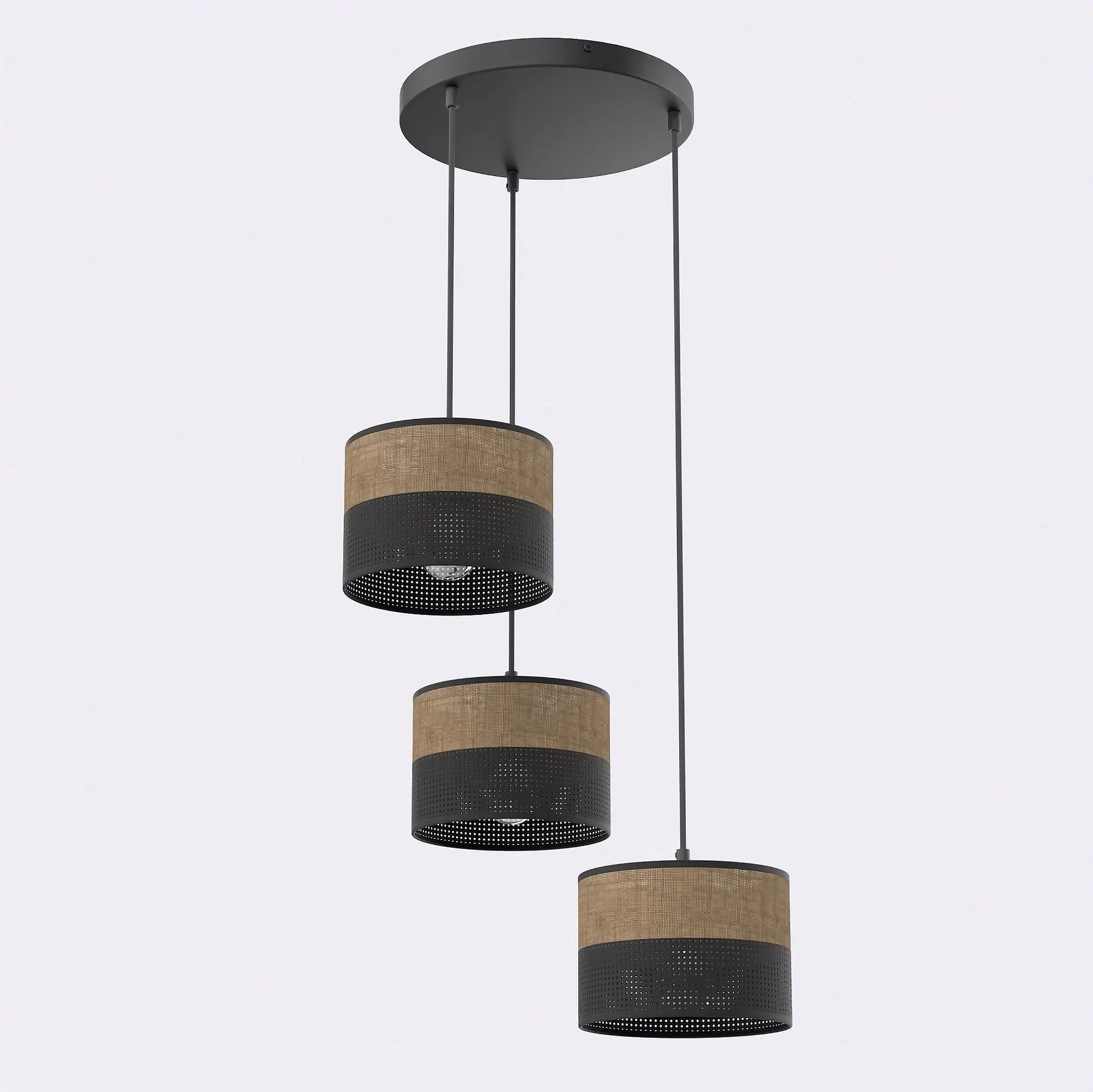 Lampa wisząca KARBON 3 BL BROWN PREMIUM z abażurami czarna brązowa