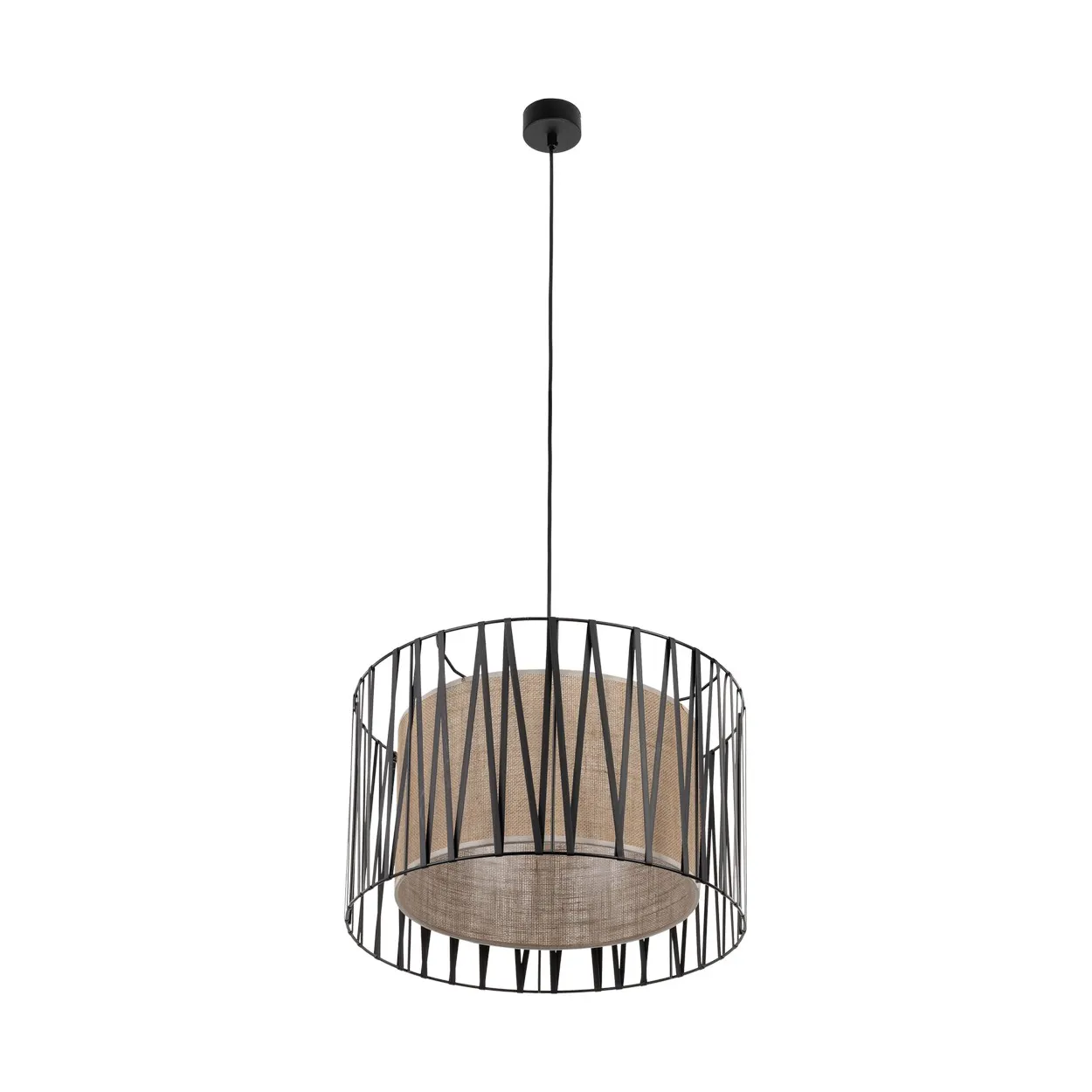 Lampa wisząca HARMONY czarna z brązowym kloszem z tkaniny 120x50cm - TK_4557