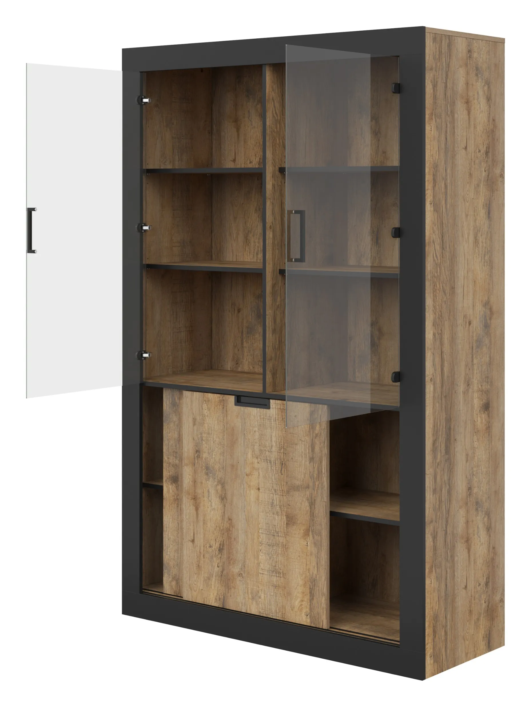 Witryna wysoka 4-drzwiowa TUDOR - dąb samdal, czarny - 24WSNZ12