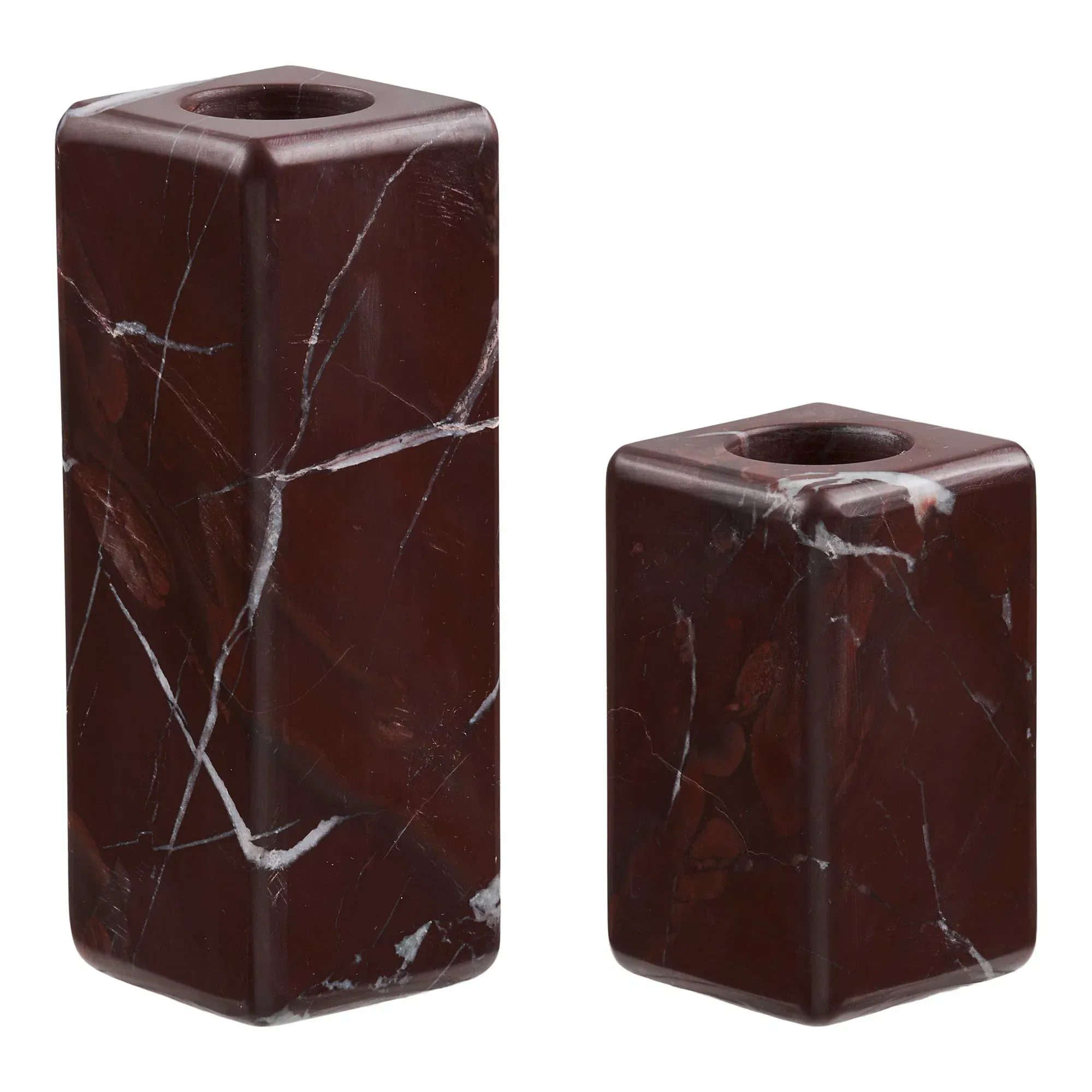 Świeczniki marmurowe CANDLE - zestaw 2 sztuk burgundowe