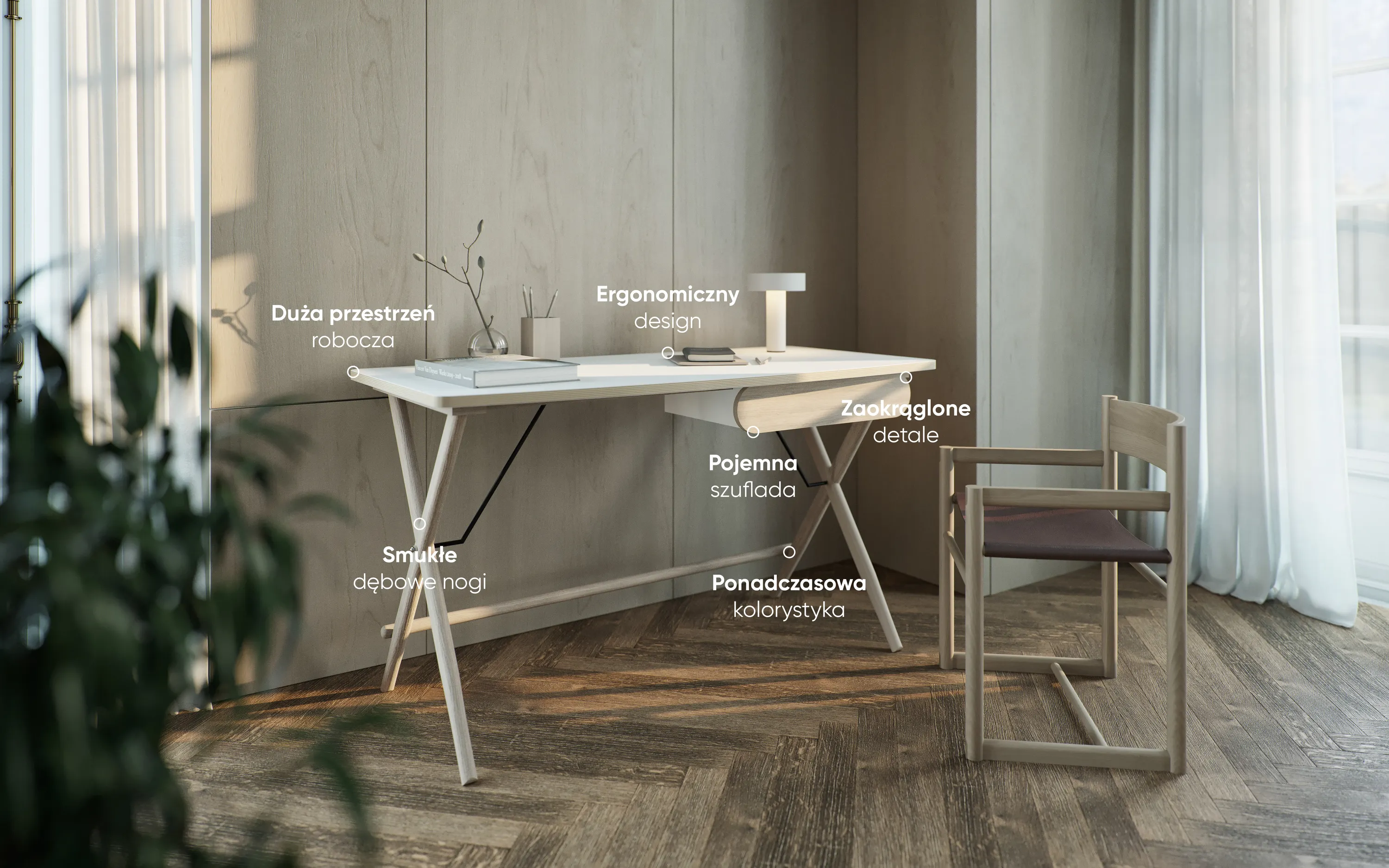 Biurko z szufladą MATCH MW-01 biały/dąb jasny - MW1BID