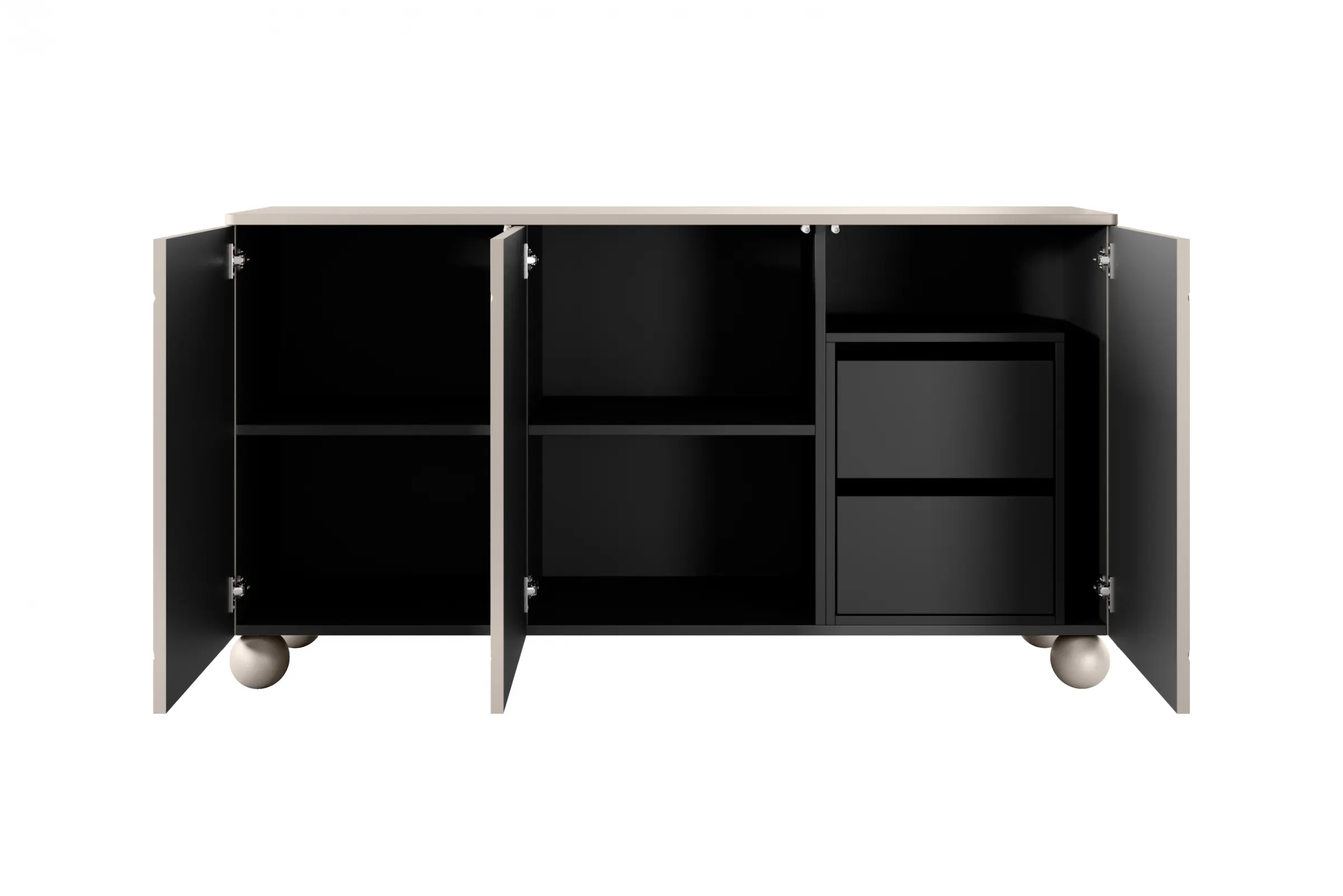 Komoda 3-drzwiowa z 2 szufladami SONATIA 150cm cashmere nogi kule - B_157292