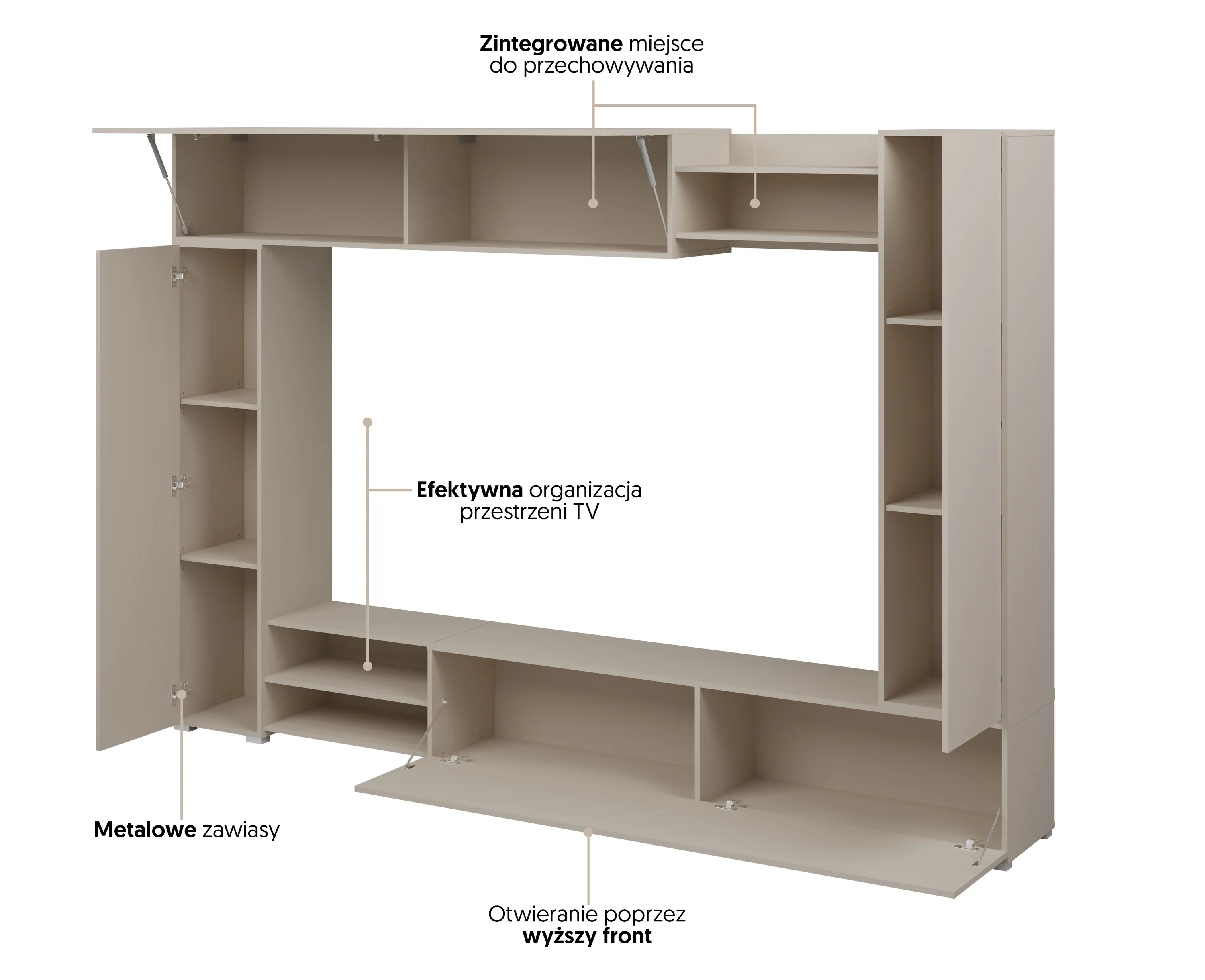 image regał, meble TV, szafka, zawiasy metalowe, otwieranie frontu