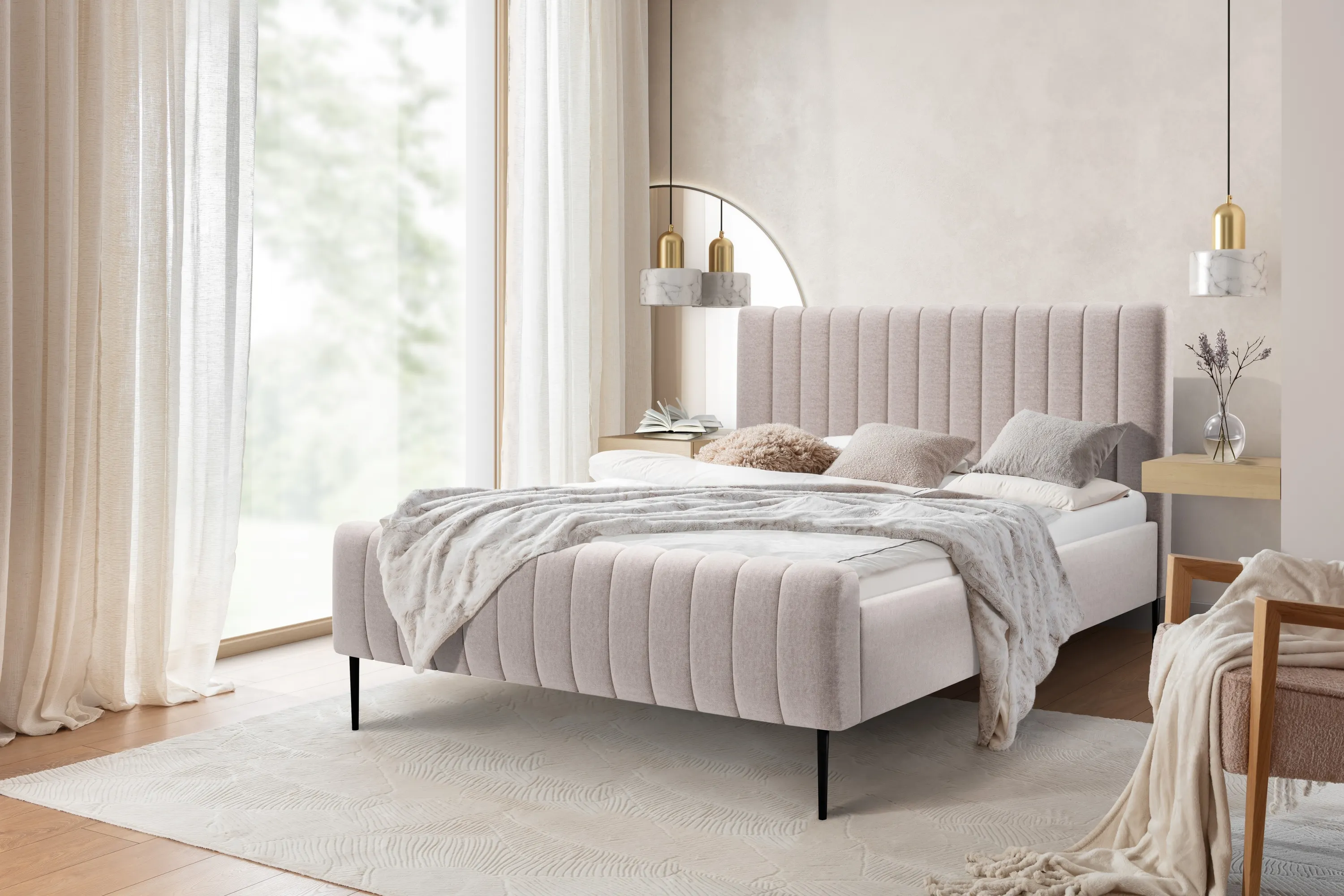 Łóżko Nicole / 180x200 / Maya 01 / czarne nogi - beżowy - B_158673