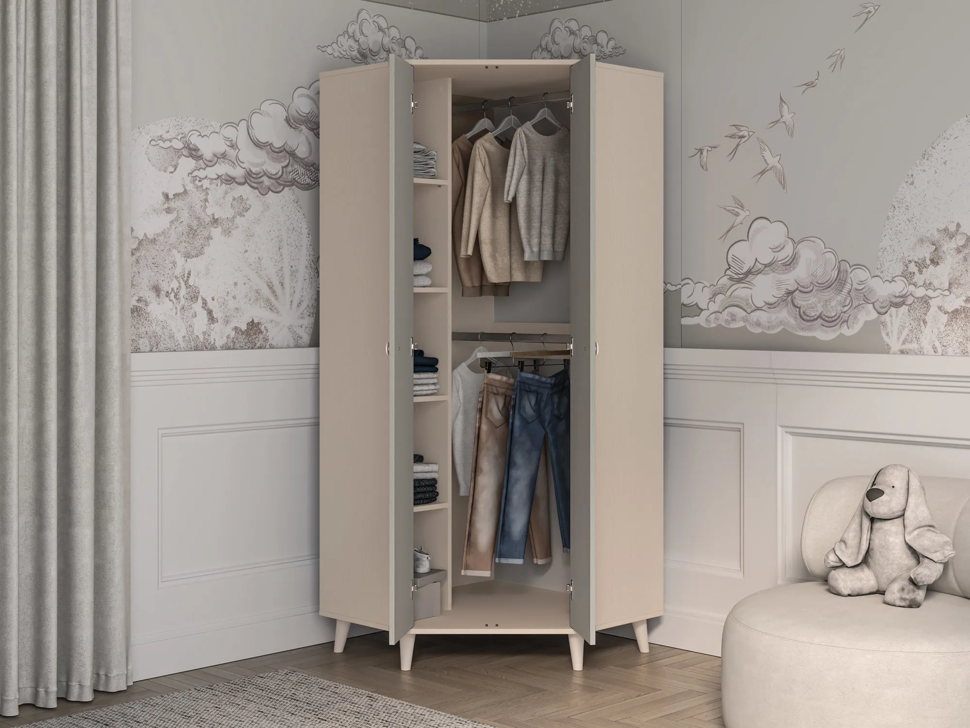 Szafa narożna 2-drzwiowa MEVEL 01 Piasek pustyni, szary pallad - 1MEVE01-002