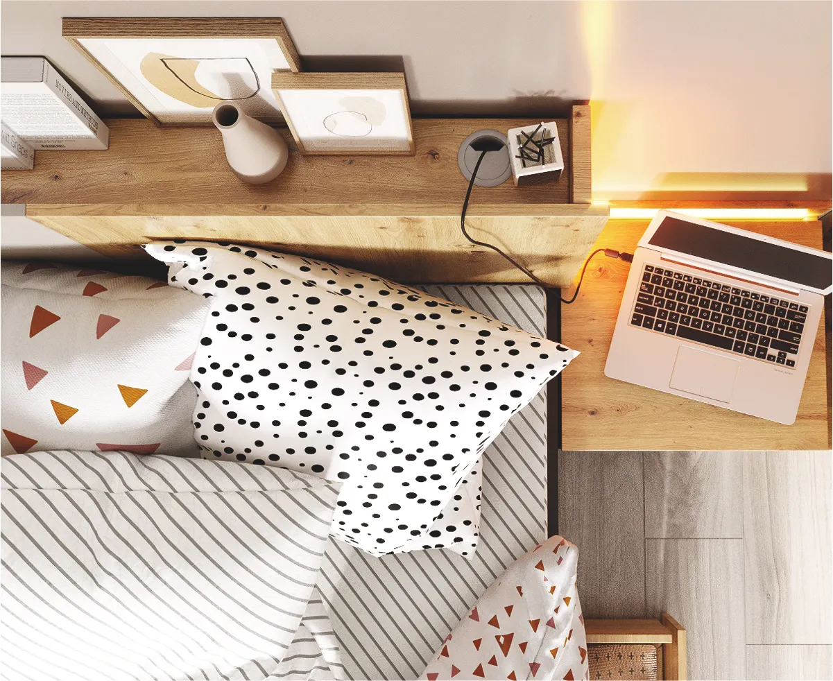 Łóżko ze stelażem LED Qubic QB-12 90x200 dąb artisan — zdjęcie 7
