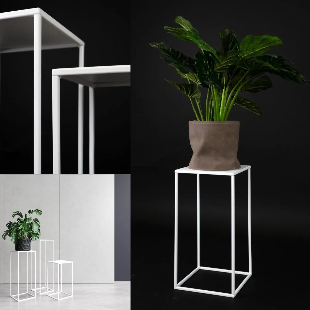 Kwietnik stojący metal drewno BREST S biały - LD_TZ000157