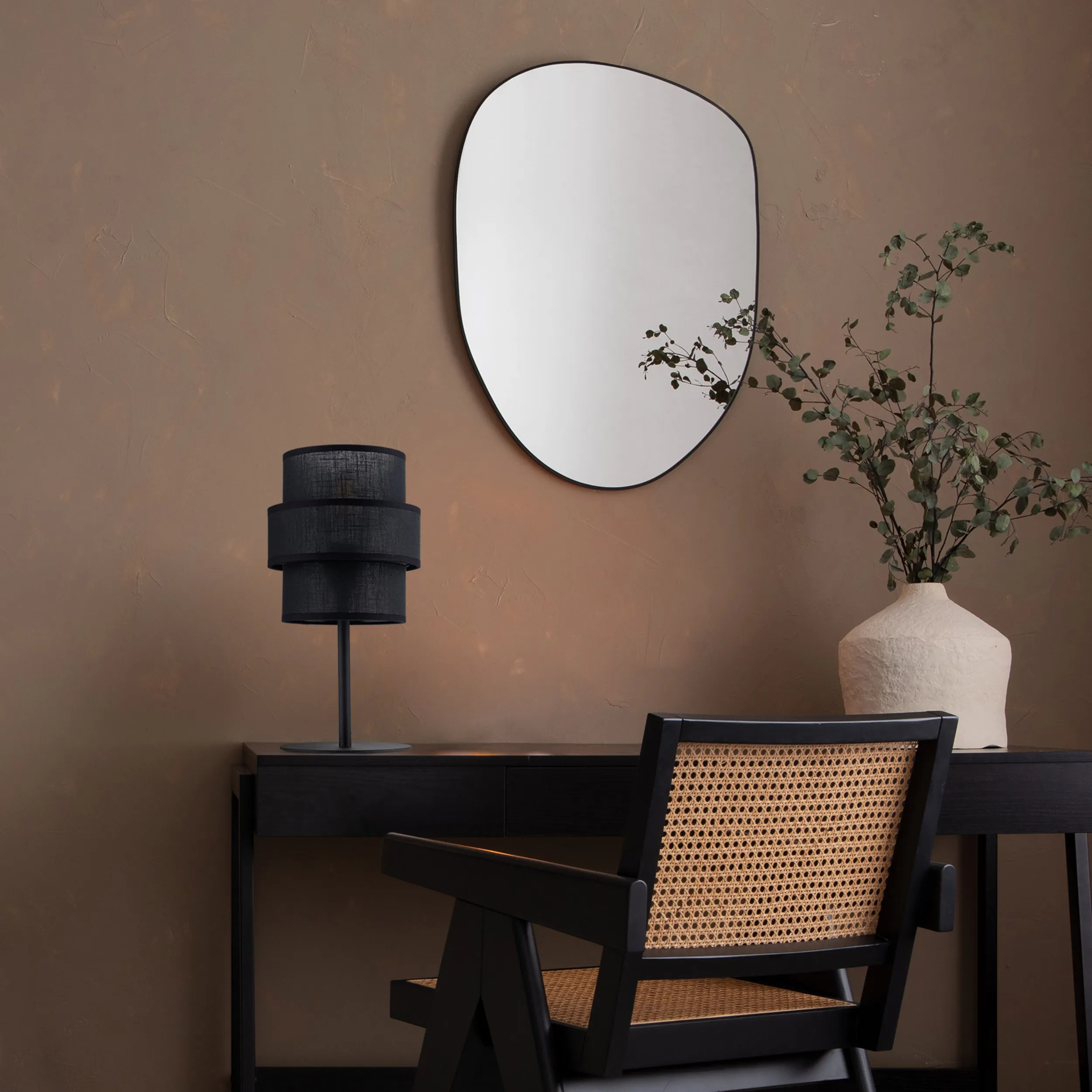 Lampka nocna CALISTO czarna z okrągłym kloszem z tkaniny 38x20cm - TK_5895