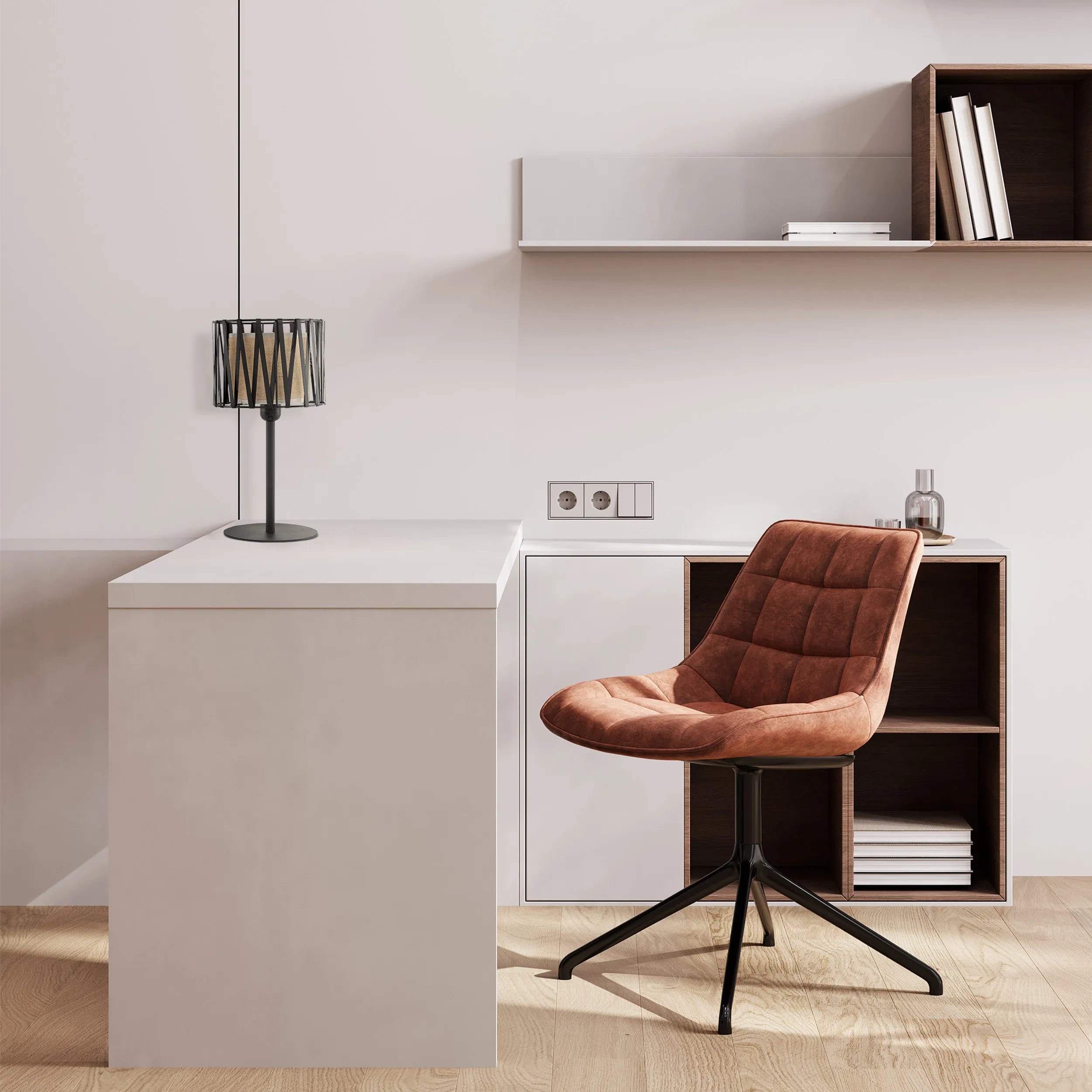 Lampka nocna HARMONY NATURE czarna z brązowym kloszem z tkaniny okrągła 37x20cm - TK_5889