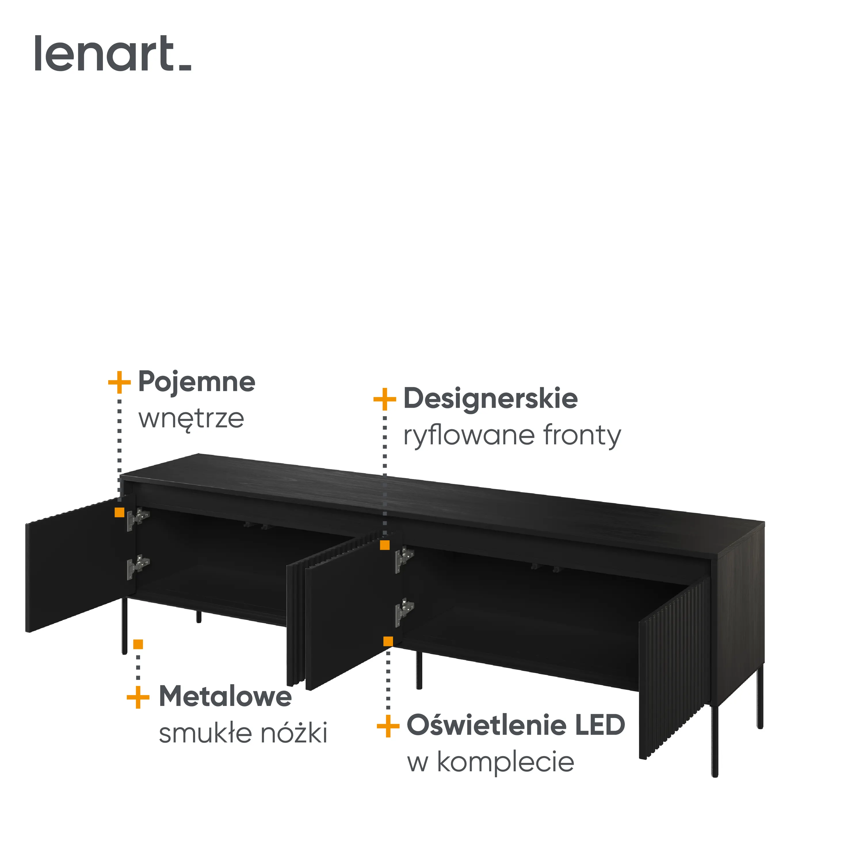 Szafka RTV z oświetleniem TREND TR-06 4D 192cm czarna - TR6C-V2