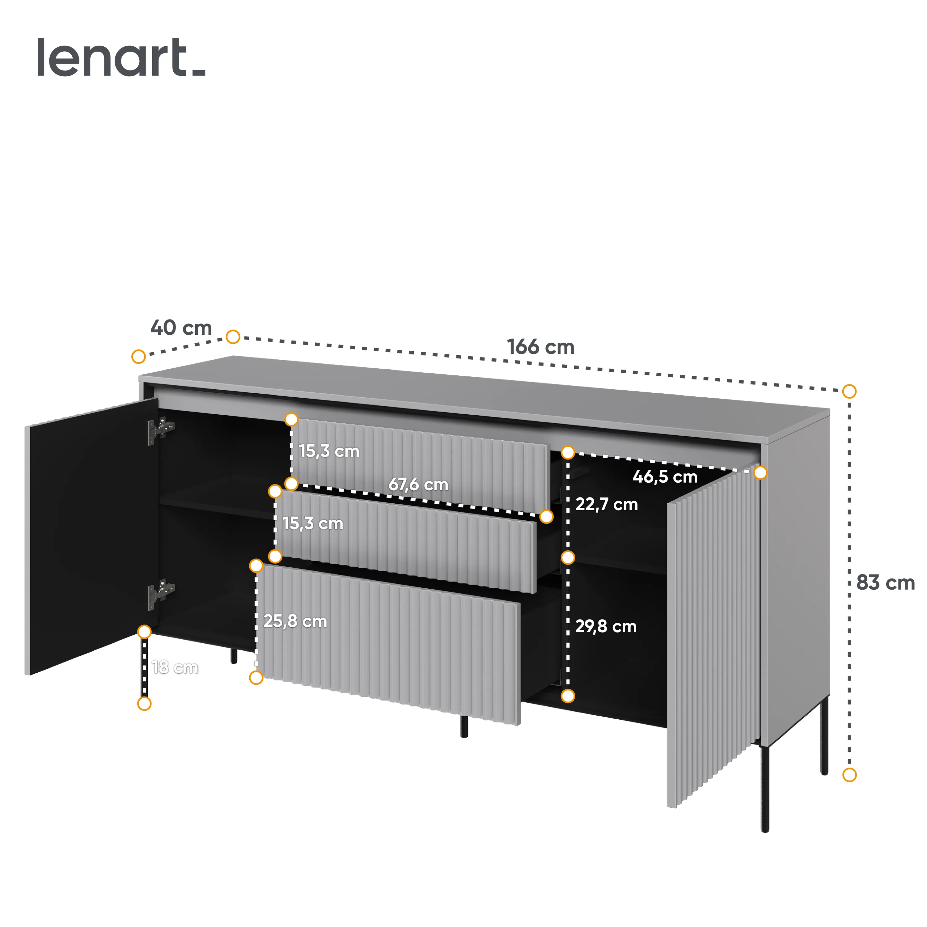 Komoda z oświetleniem TREND TR-01 2D3S ryflowana szary/czarny - TR1SC-V2