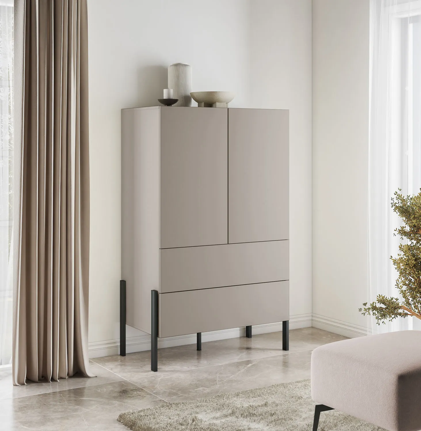 Bieliźniarka 2-drzwiowa z szufladami JUKON S 90x150 kaszmirowa - 24KSND38