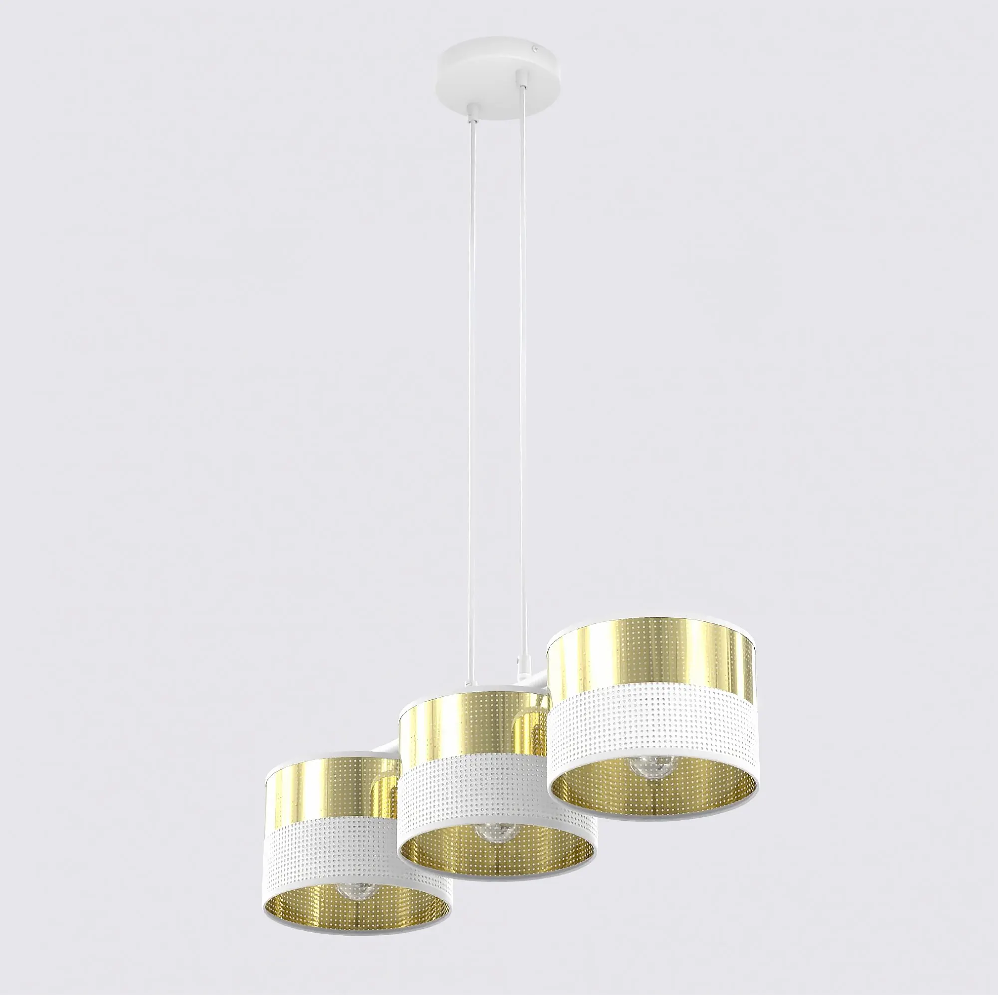 Lampa wisząca LUX 3 WH GOLD z abażurem biała złota - 1650/3