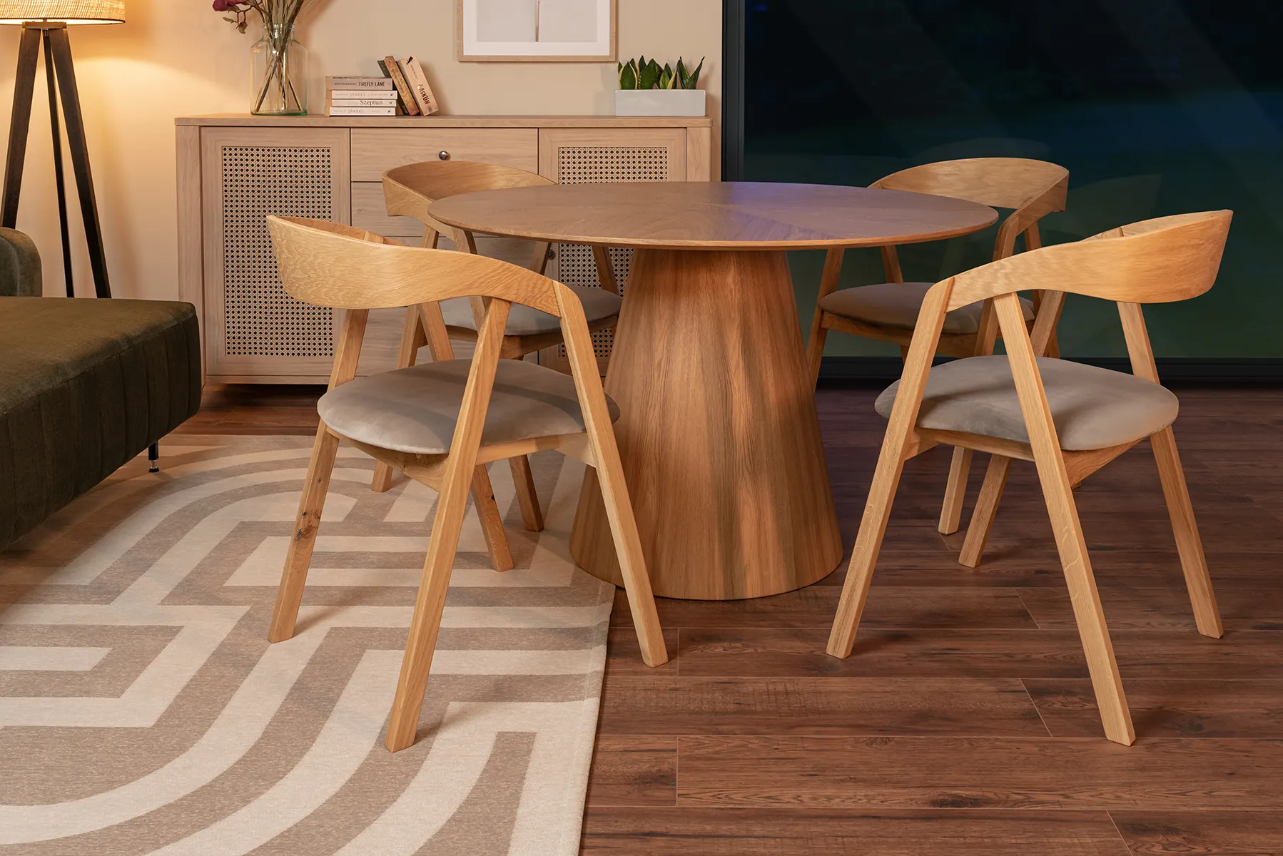 Krzesło dębowe KT395 dąb naturalny - szary welur - 48816