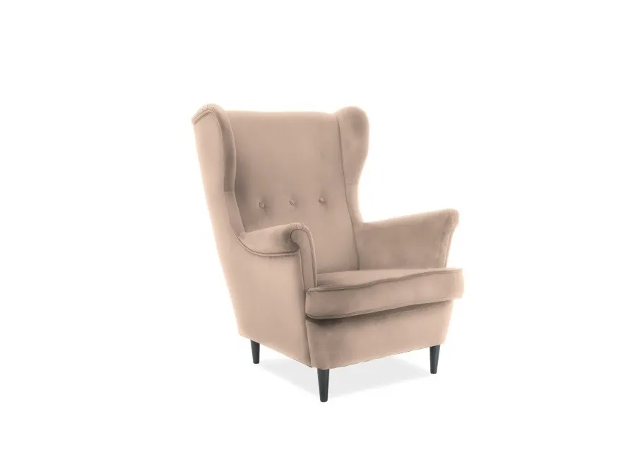Wygodny fotel LORD Velvet beżowy aksamit typu uszak Signal
