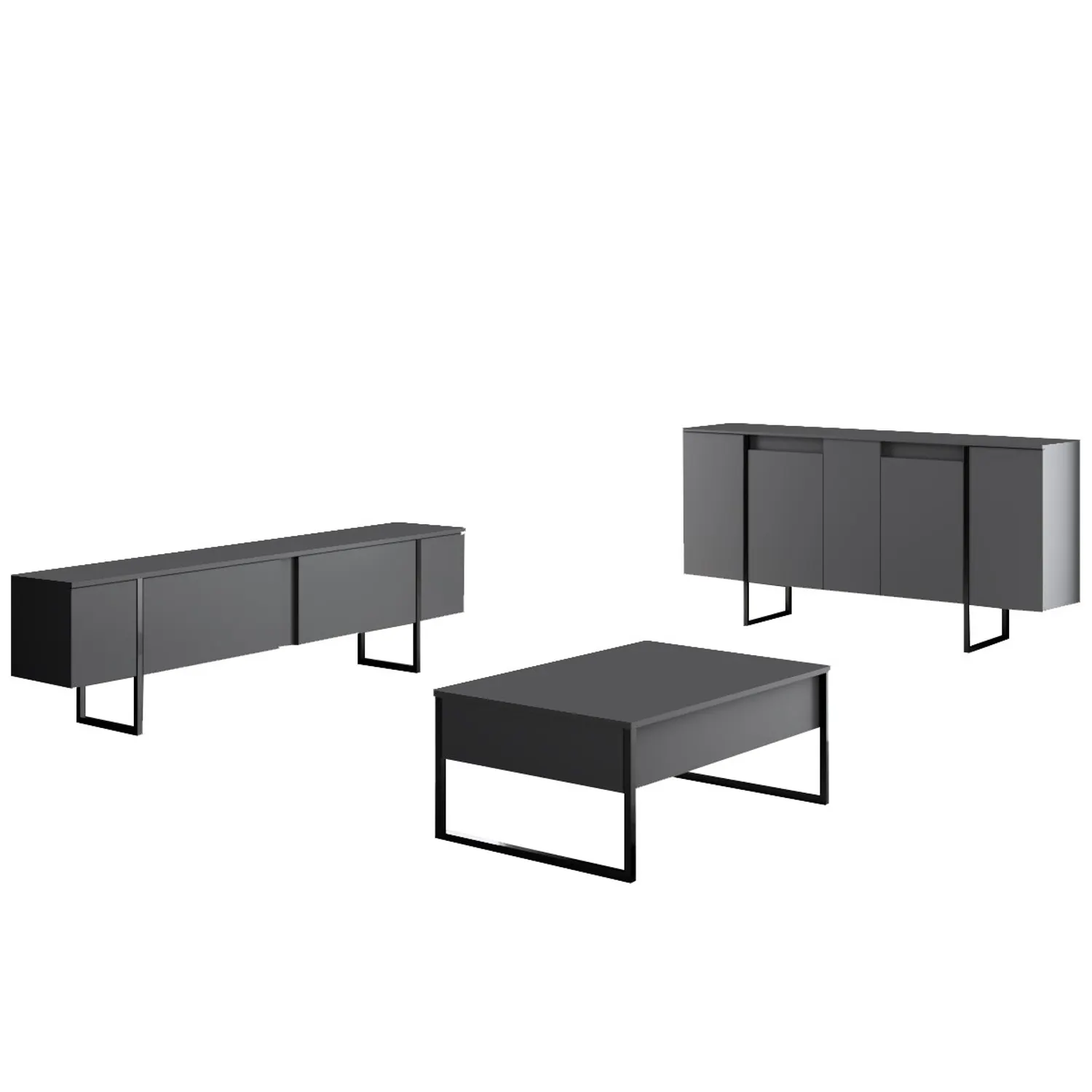 Komoda 4-drzwiowa LUXE 160 cm antracytowa czarny stelaż — zdjęcie 9