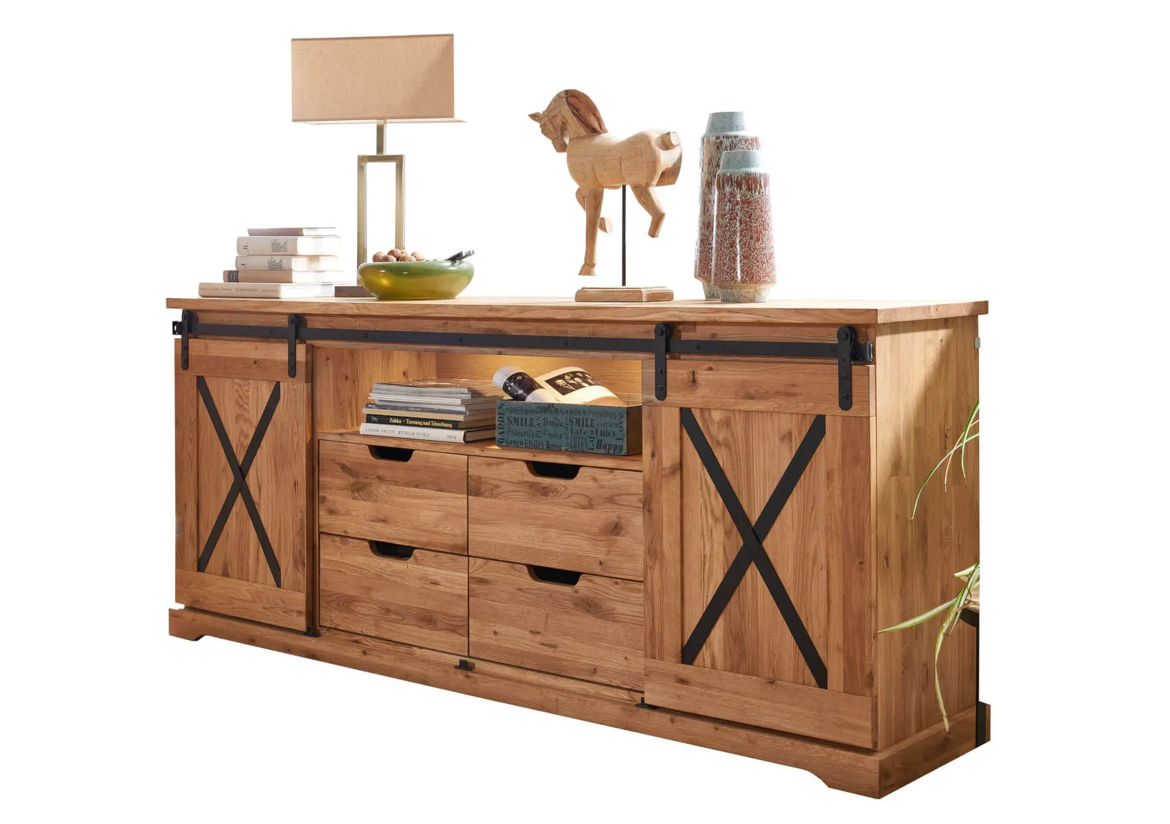 Komoda dębowa TIDY 2-drzwiowa z 4 szufladami 198x83 dąb olejowany