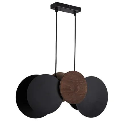 Lampa wisząca TOLA 2 czarna ciemnobrązowy efekt drewna