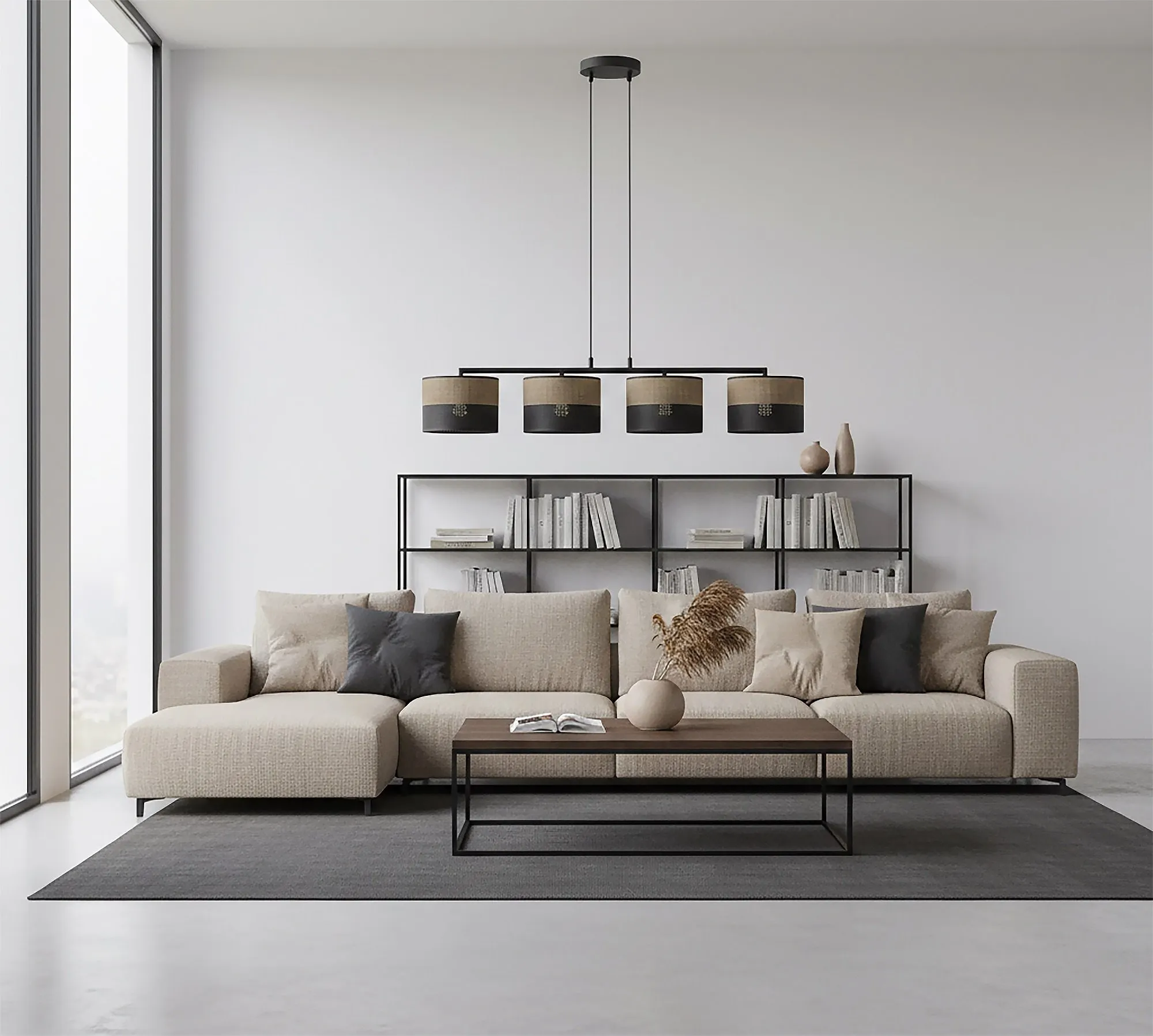 Lampa wisząca KARBON 4 BL BROWN z abażurami brązowa czarna - 1653/4