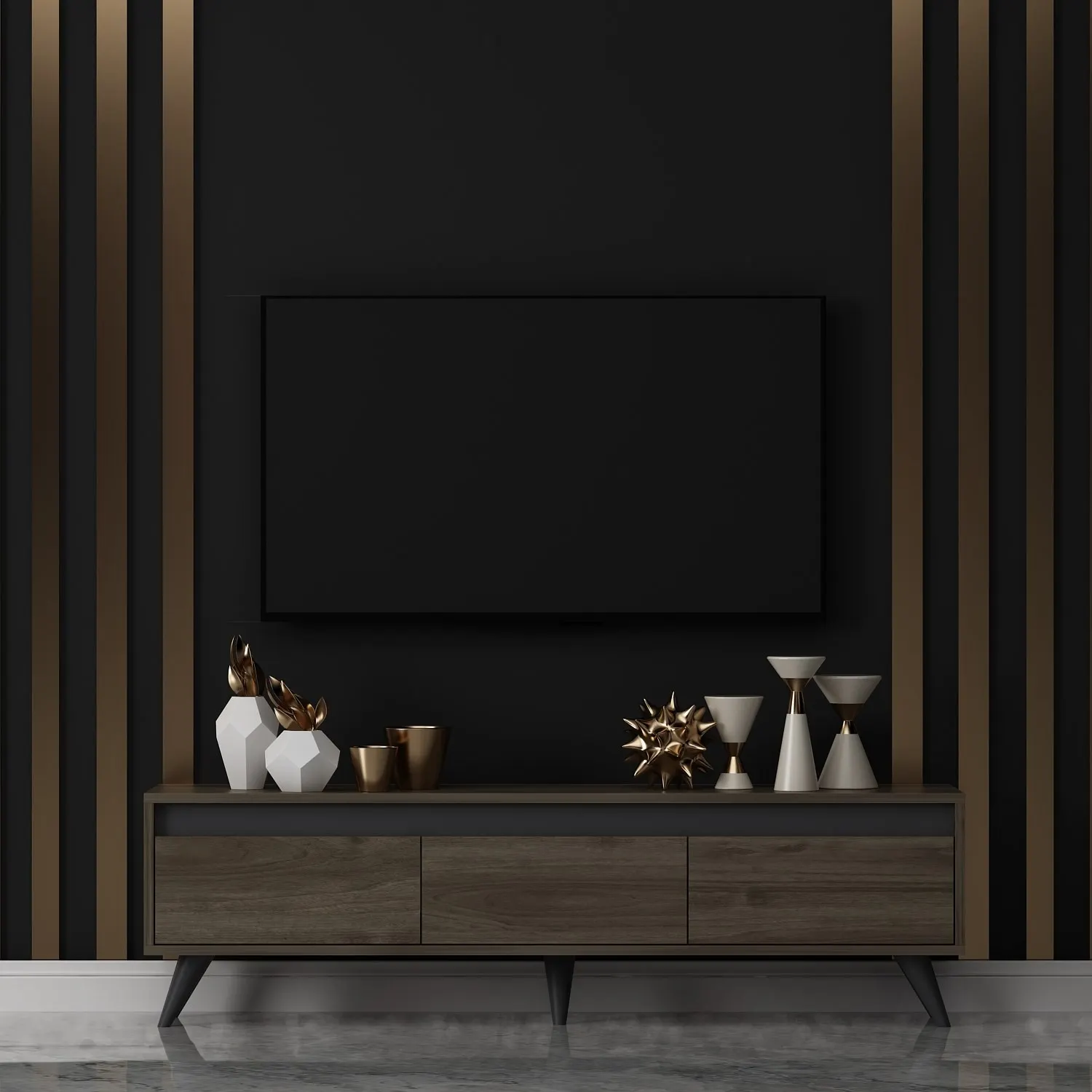 Szafka RTV drewniana 3-drzwiowa CENTURY 150 cm orzechowy - ASI_327ODS1114