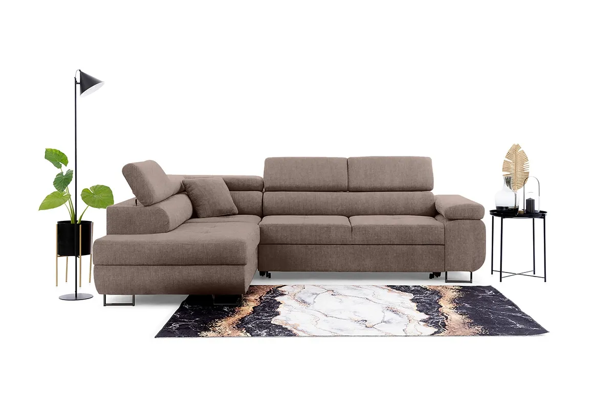 Narożnik lewostronny ANNABELLE L regulowane zagłówki nogi czarne tkanina Vogue 4 brązowy - B_165792